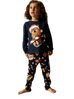 NAME IT Kids' Cotton Paw Patrol Long Sleeved Pyjama Set, Navy Blazer - view 2, Navy Blazer
