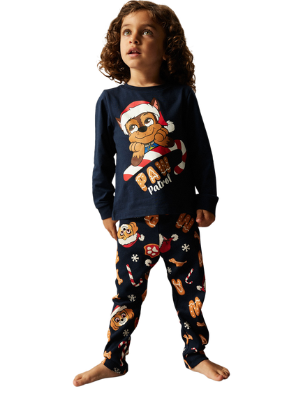 NAME IT Kids' Cotton Paw Patrol Long Sleeved Pyjama Set, Navy Blazer - view 2, Navy Blazer