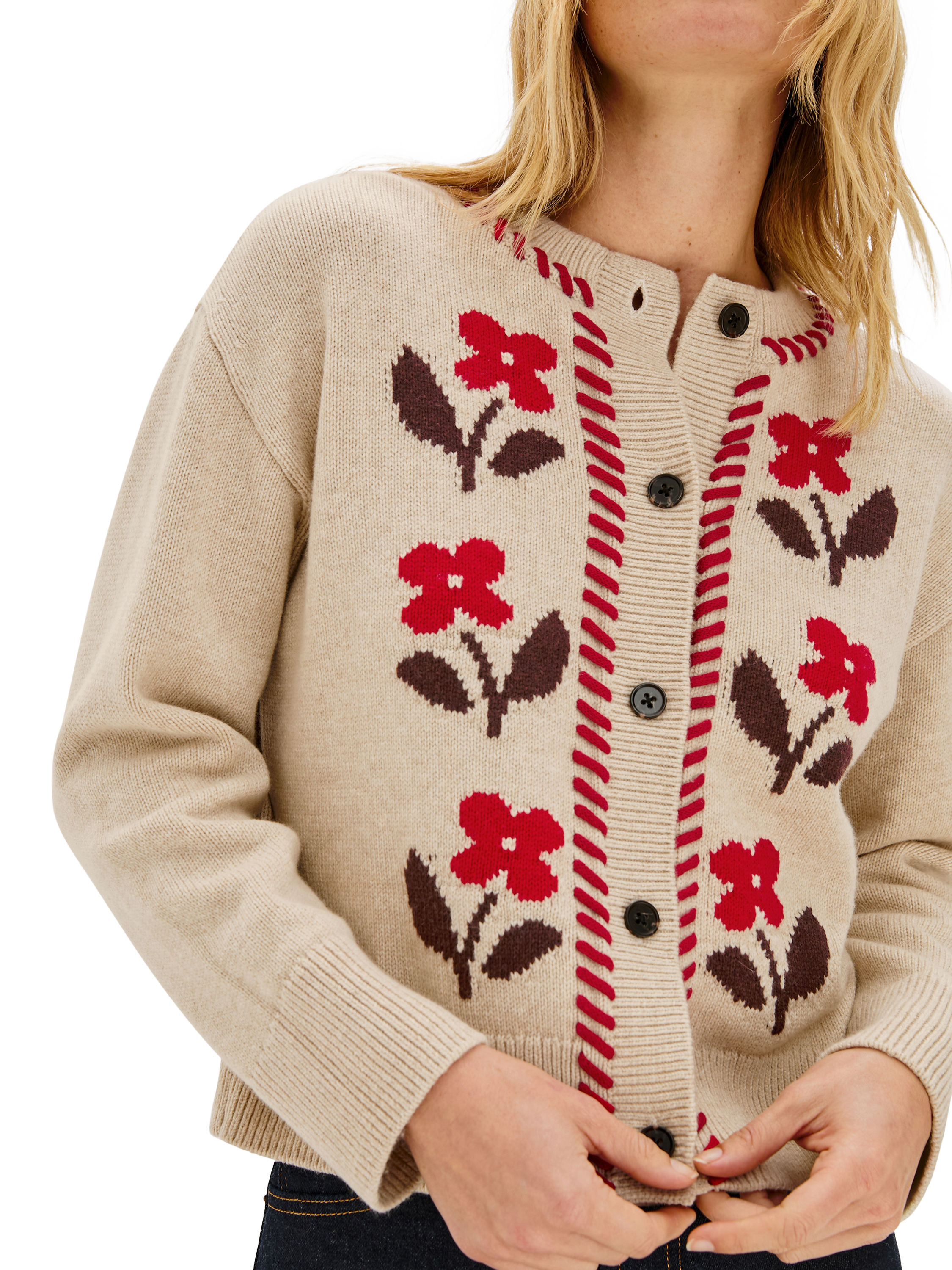 Product image 2 of 6, which shows Rails Mavie Flowers Cardigan, Beige/Multi, XS