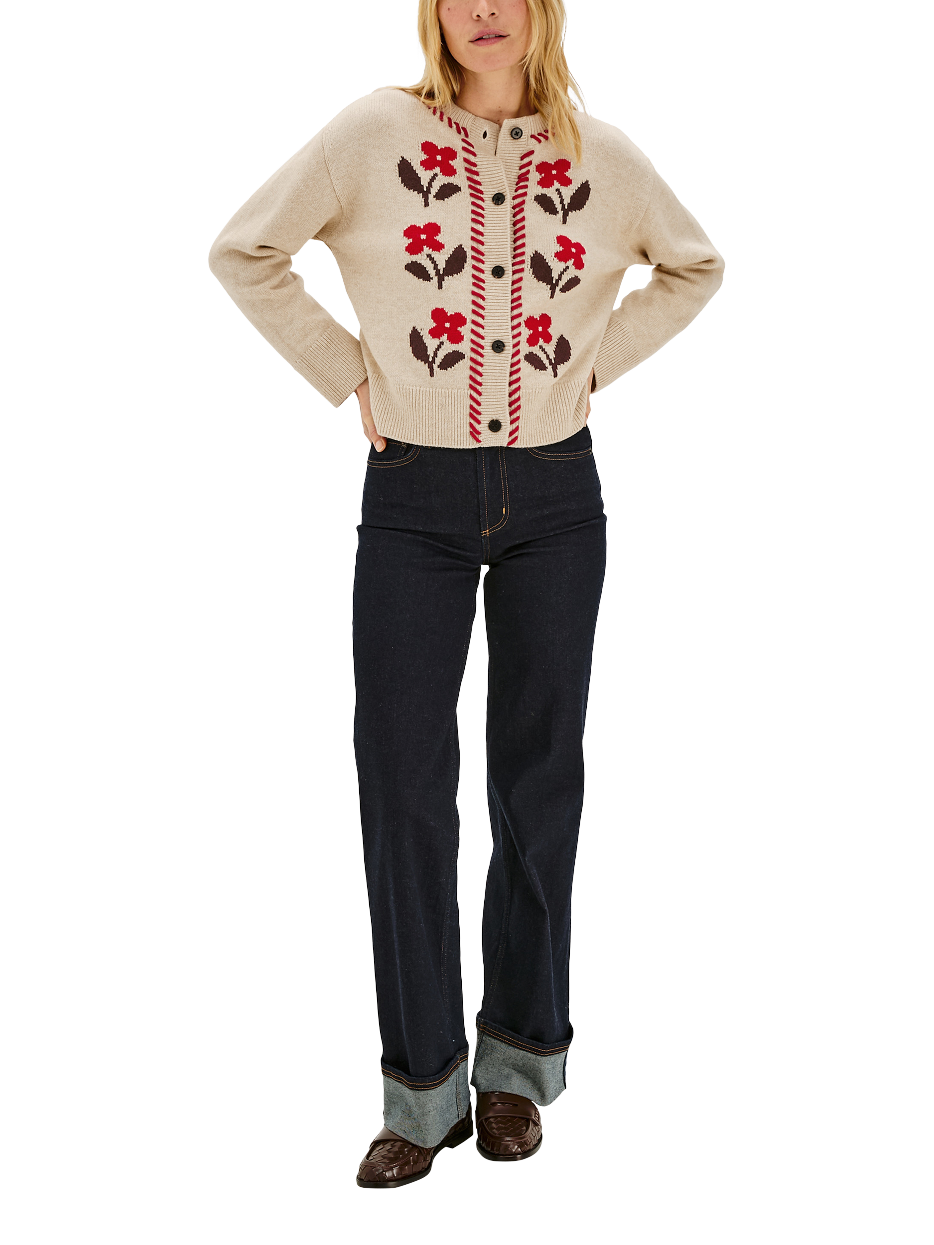 Product image 3 of 6, which shows Rails Mavie Flowers Cardigan, Beige/Multi, XS