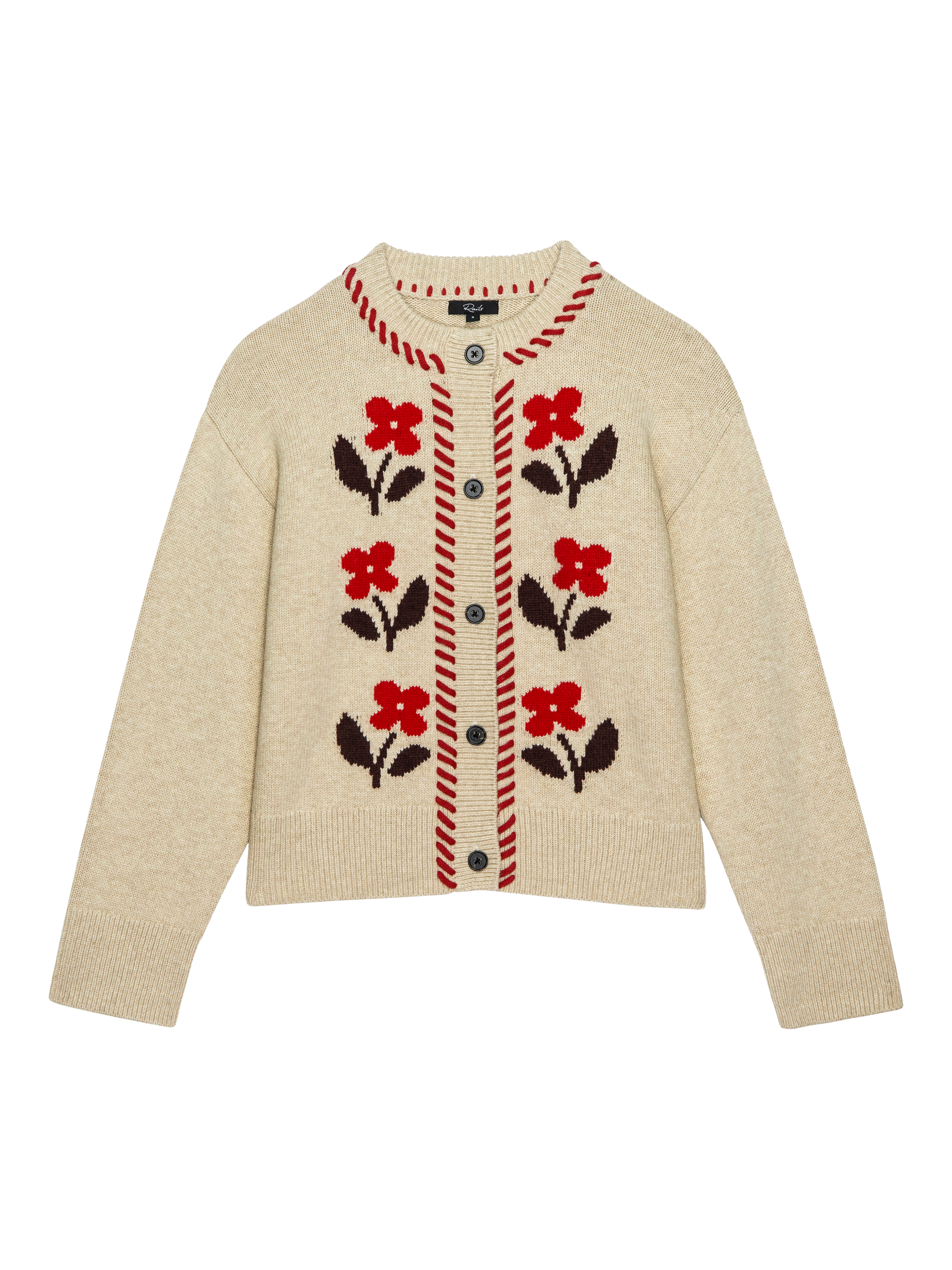 Product image 4 of 6, which shows Rails Mavie Flowers Cardigan, Beige/Multi, XS