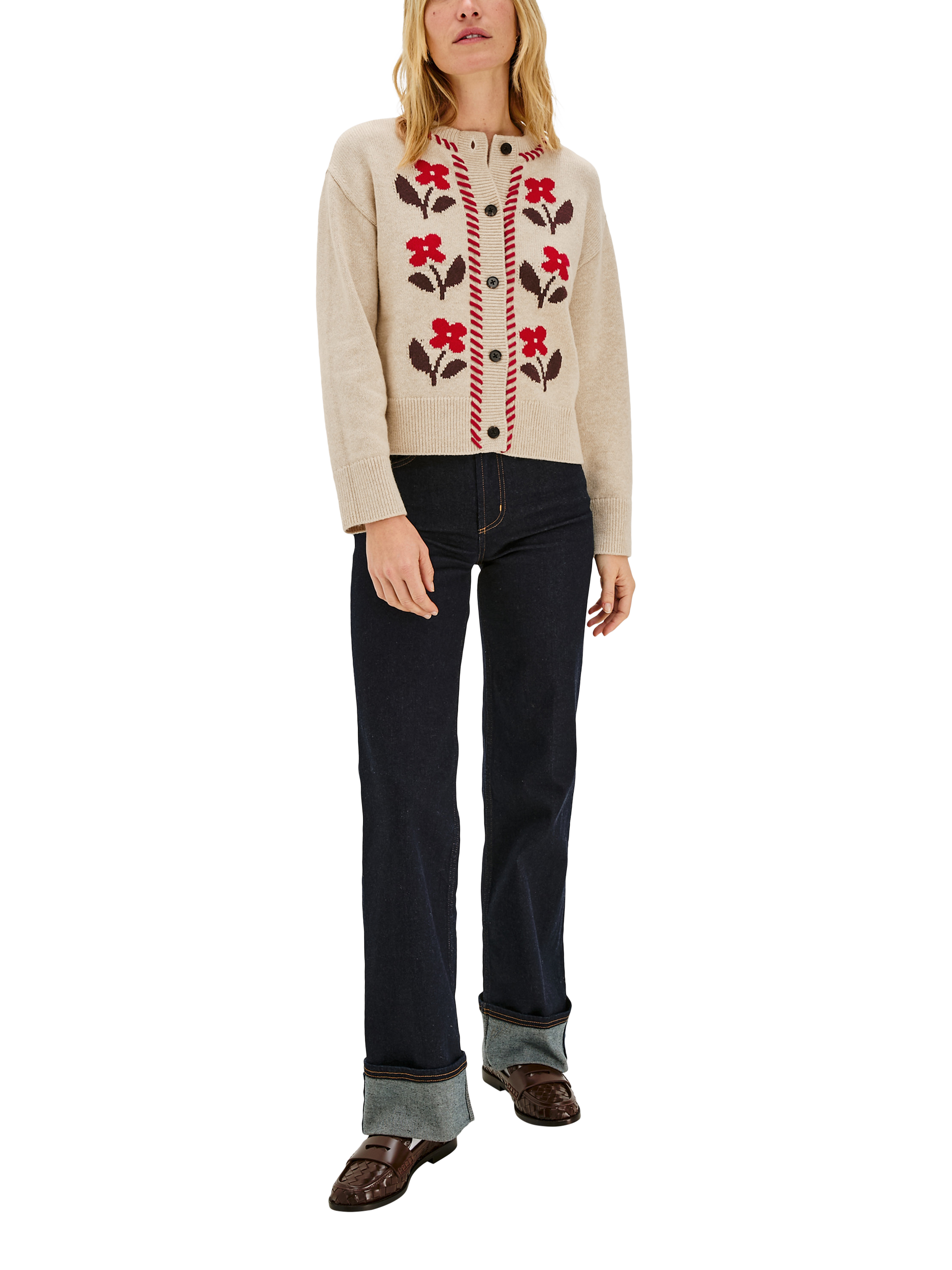 Product image 5 of 6, which shows Rails Mavie Flowers Cardigan, Beige/Multi, XS