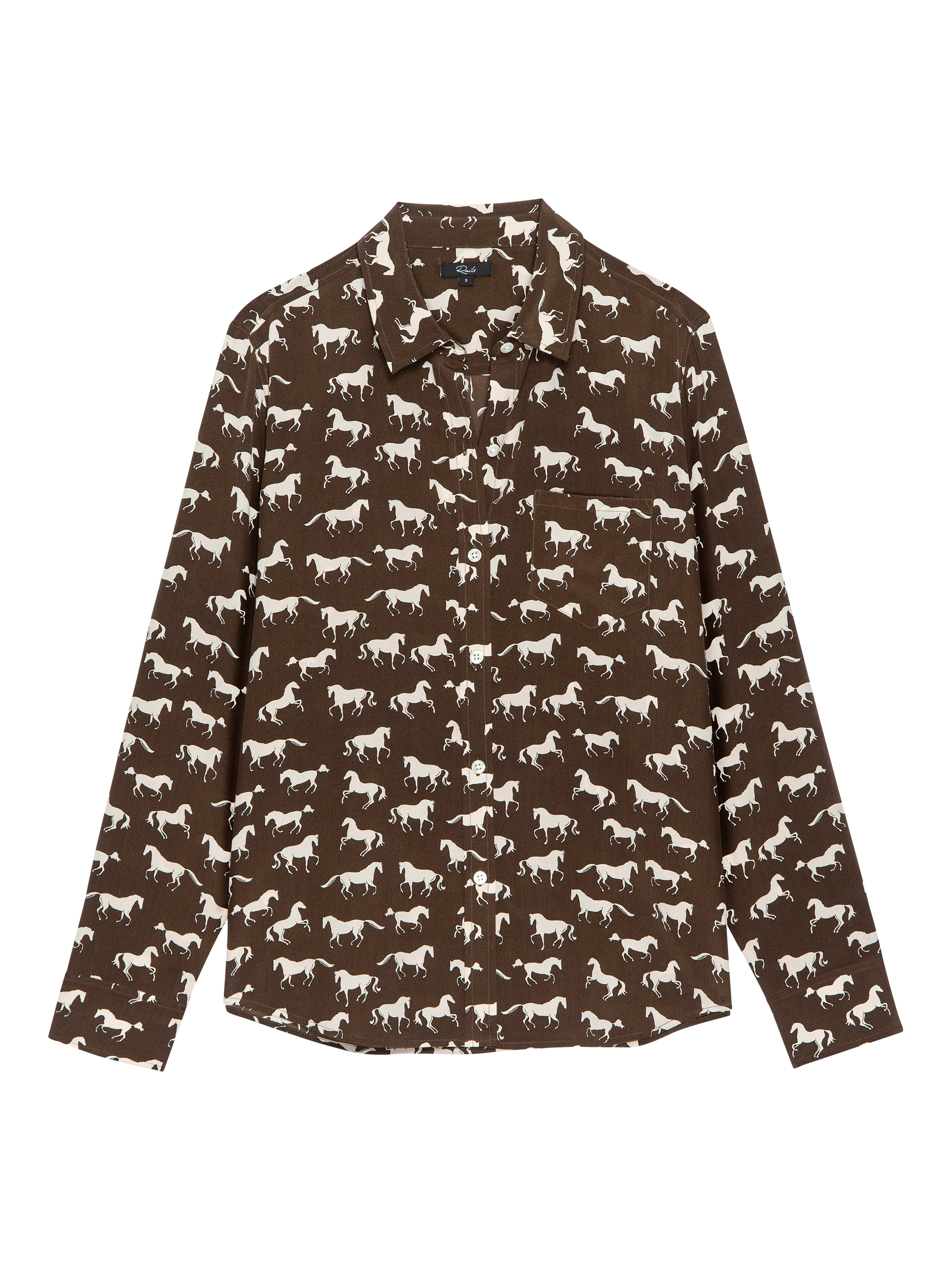 Product image 4 of 9, which shows Rails Kate Horse Print Shirt, Brown/White, L