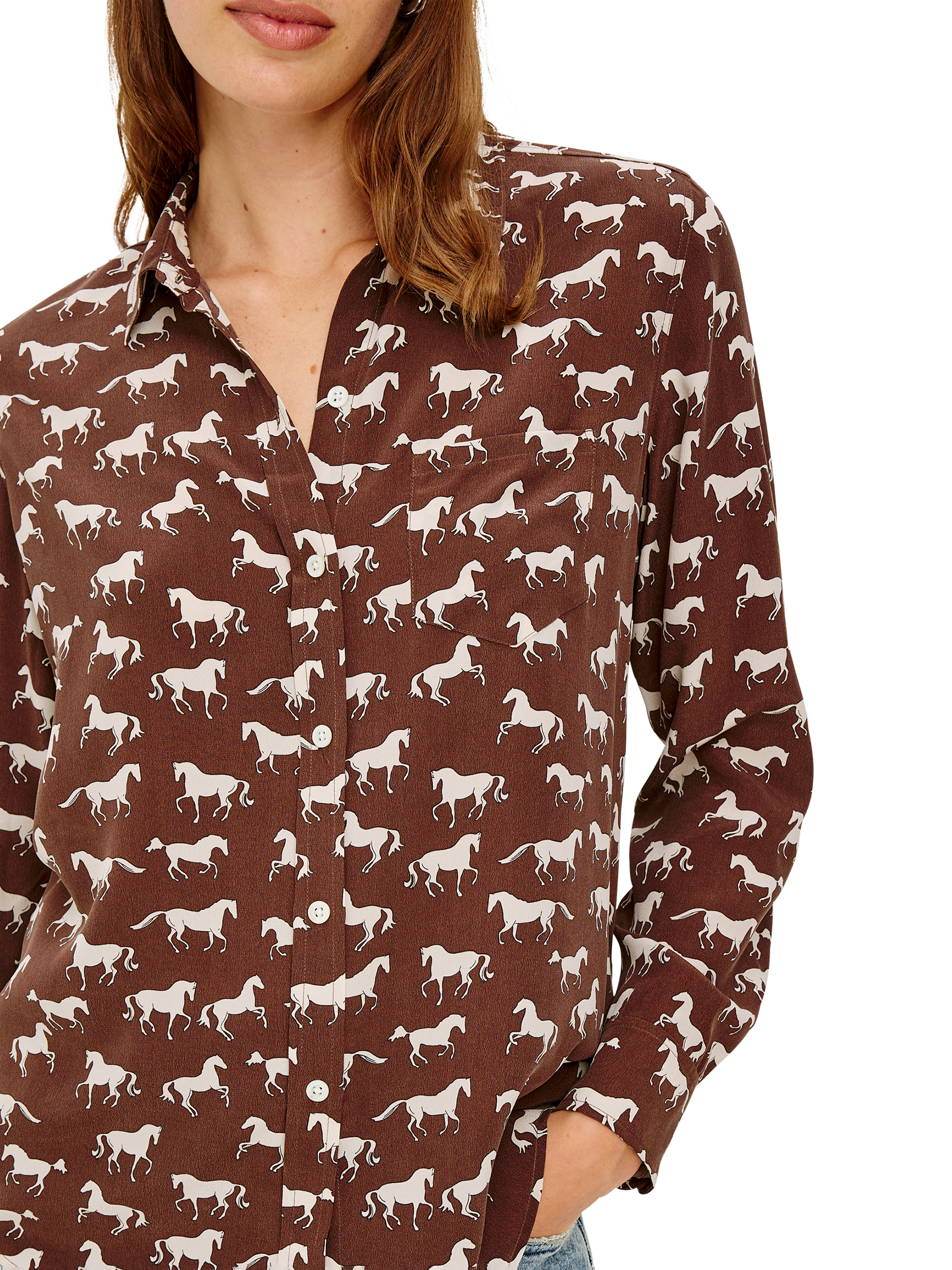 Product image 5 of 9, which shows Rails Kate Horse Print Shirt, Brown/White, L