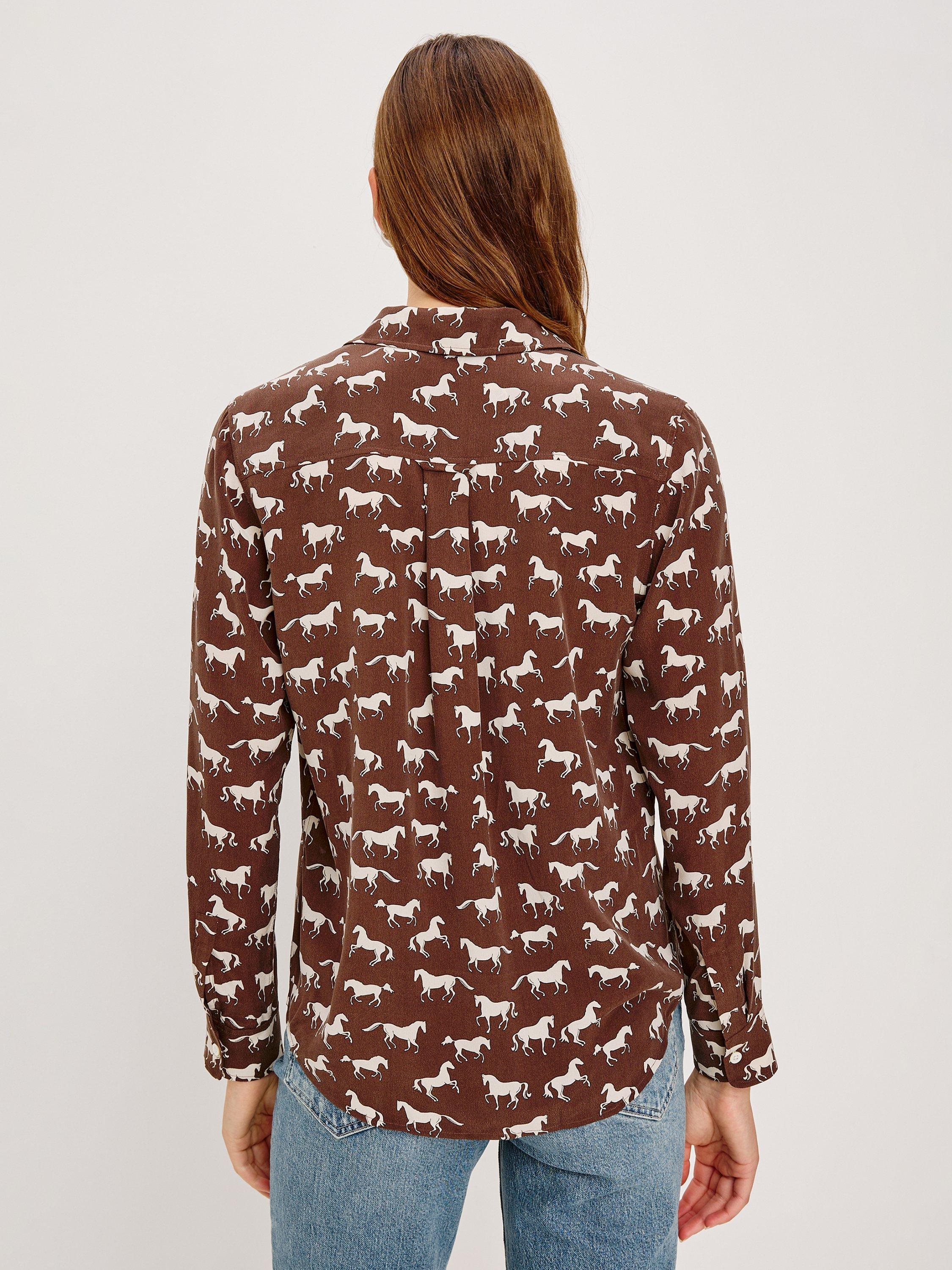 Product image 7 of 9, which shows Rails Kate Horse Print Shirt, Brown/White, L