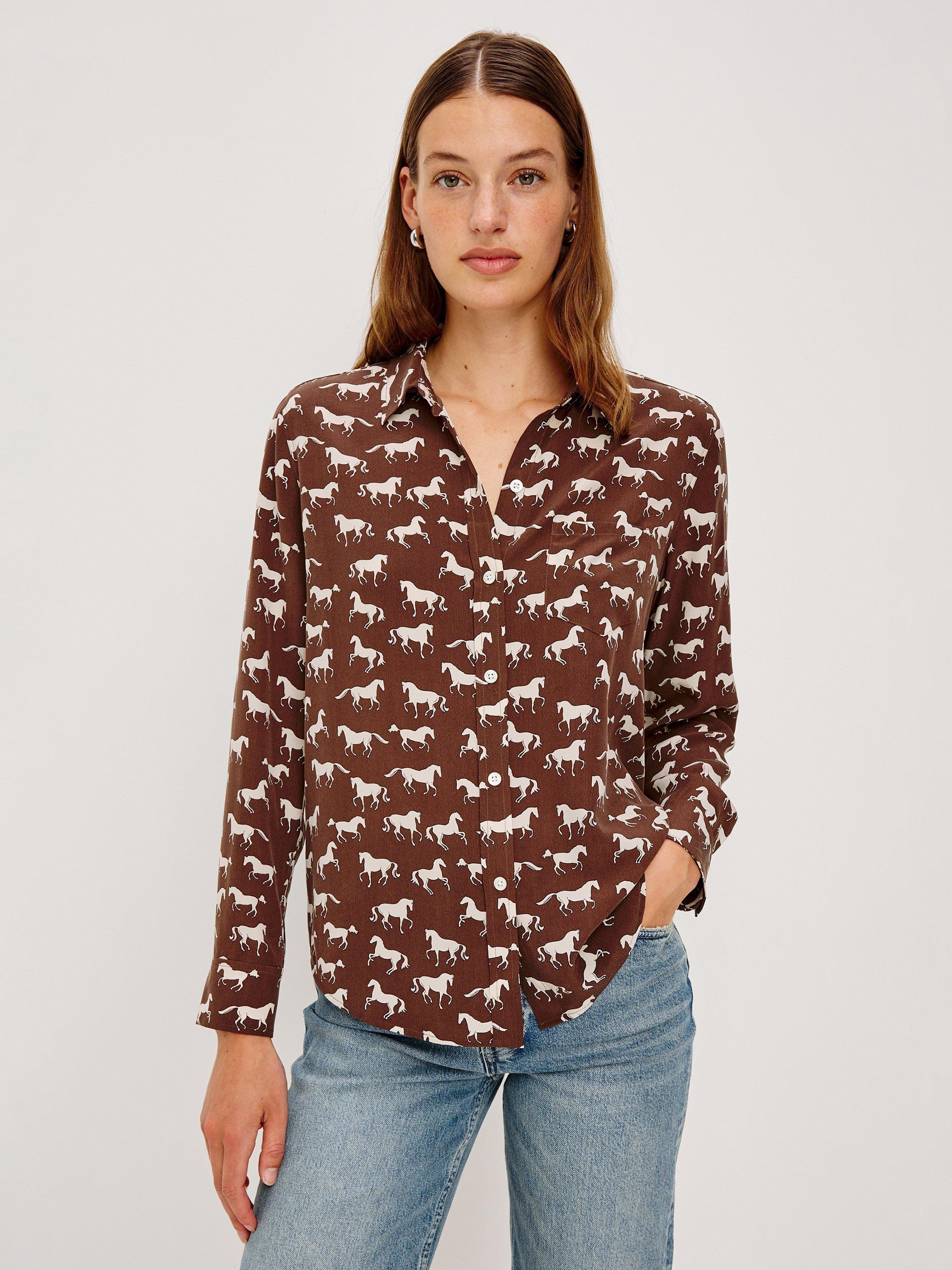 Product image 8 of 9, which shows Rails Kate Horse Print Shirt, Brown/White, L