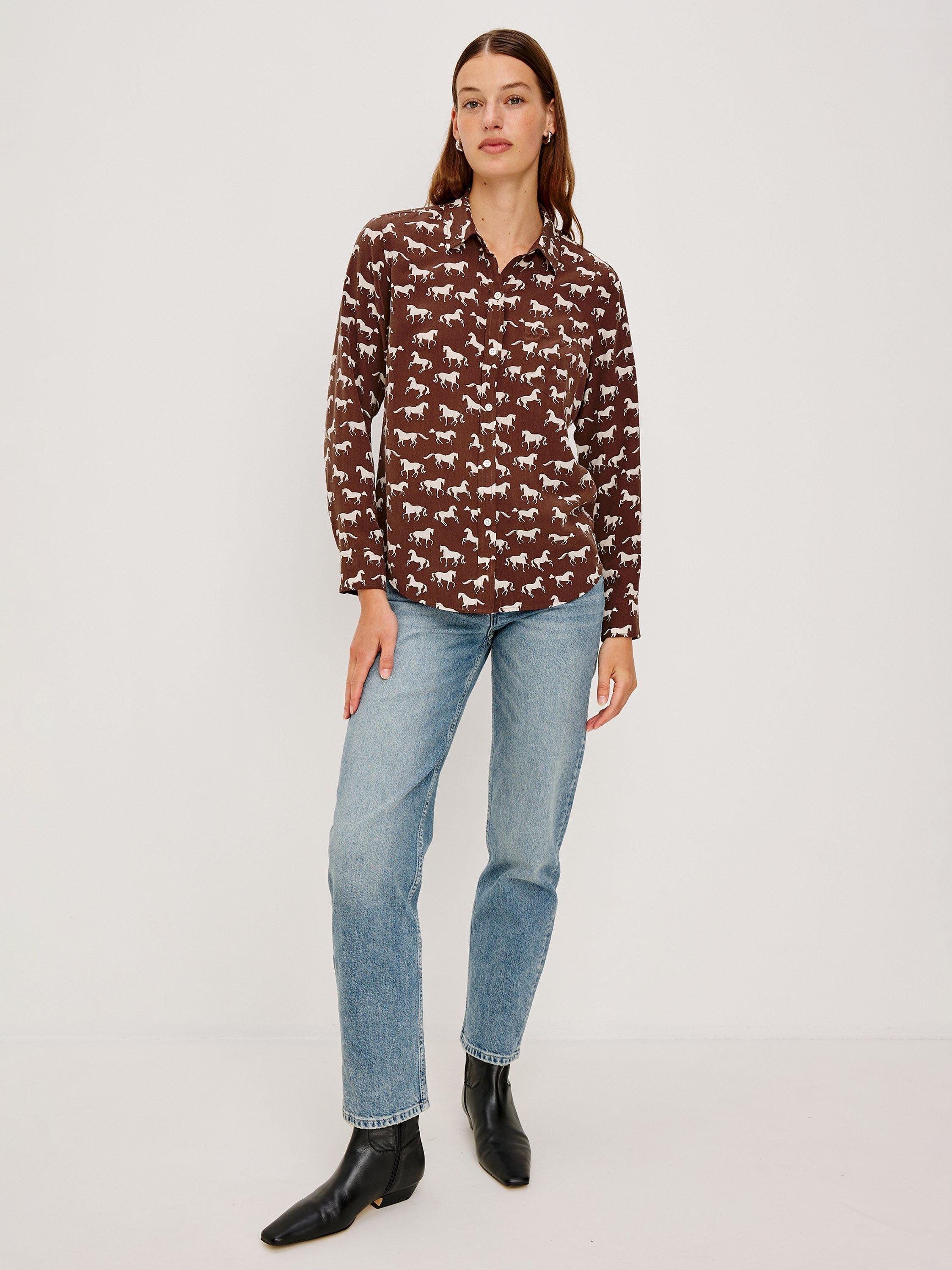 Product image 9 of 9, which shows Rails Kate Horse Print Shirt, Brown/White, L