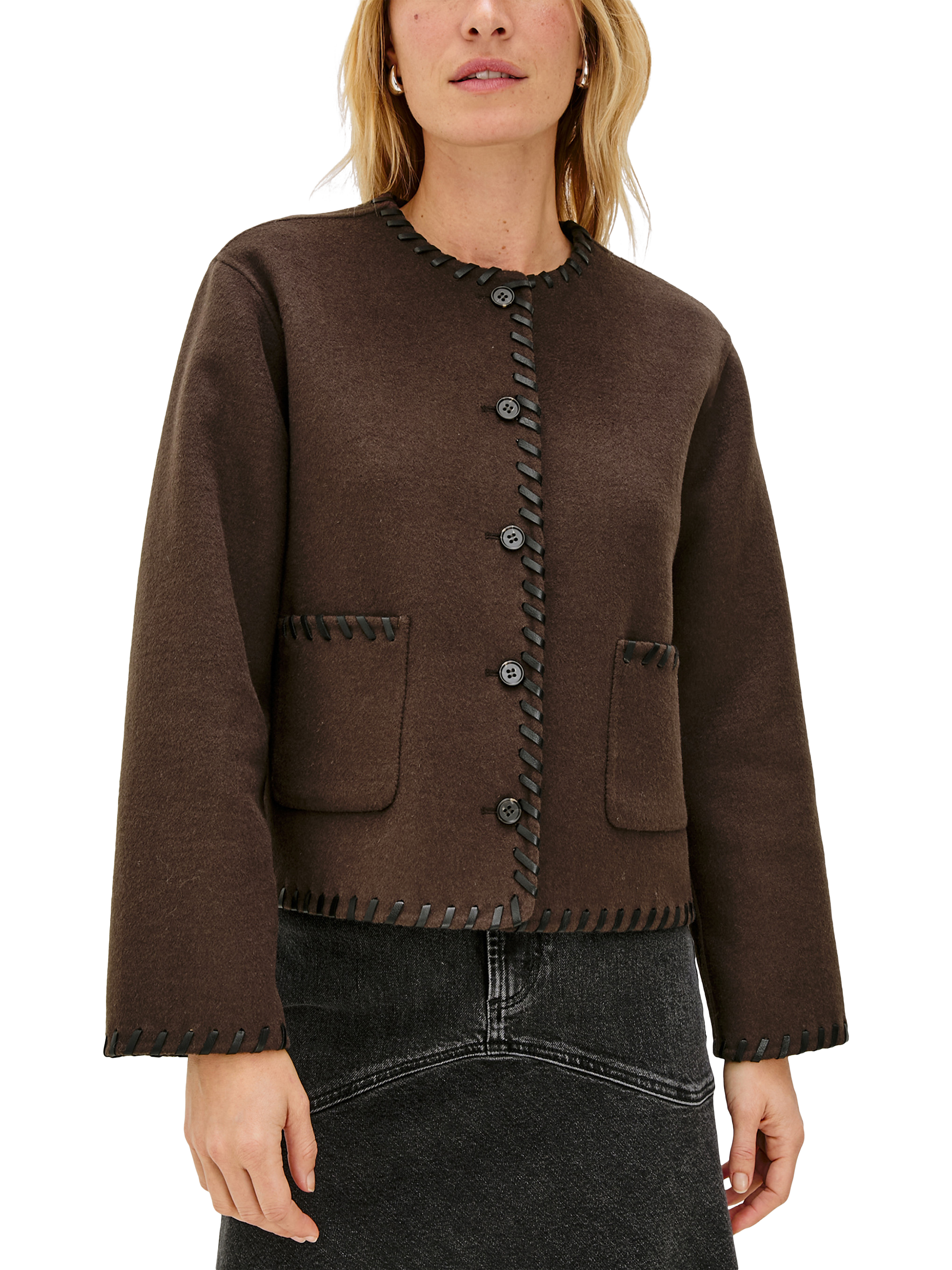 Rails Melanie Contrast Stitch Cardigan, Dark Brown
