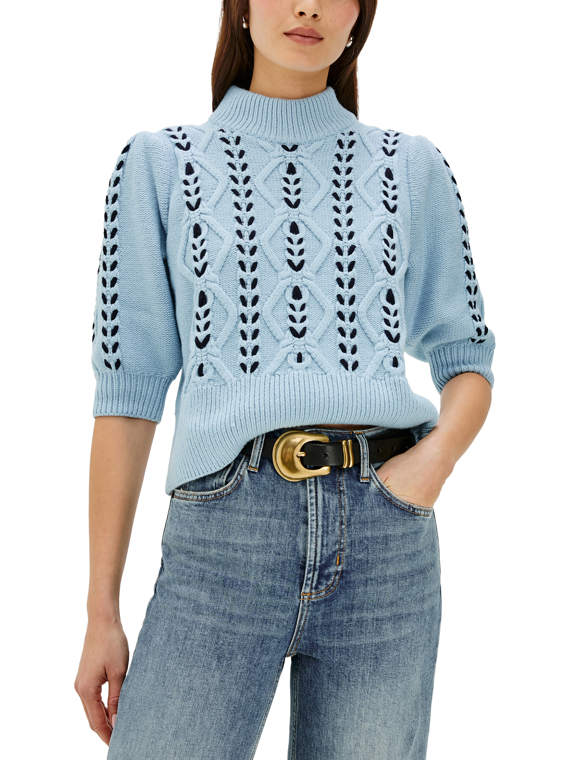 Product image 2 of 6, which shows Rails Addy Lace Stitch Jumper, Sky Navy Cables, XL