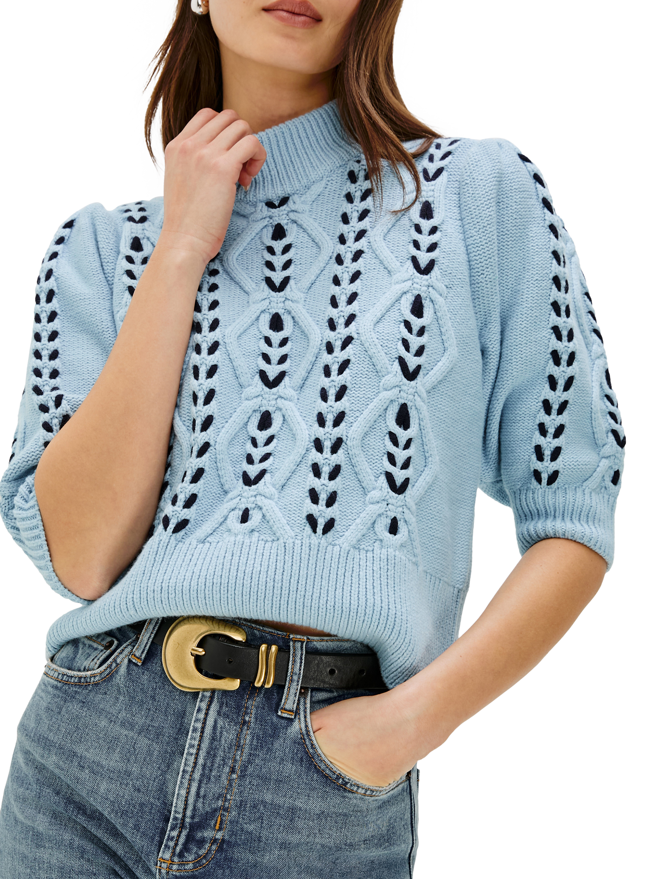 Product image 3 of 6, which shows Rails Addy Lace Stitch Jumper, Sky Navy Cables, XL