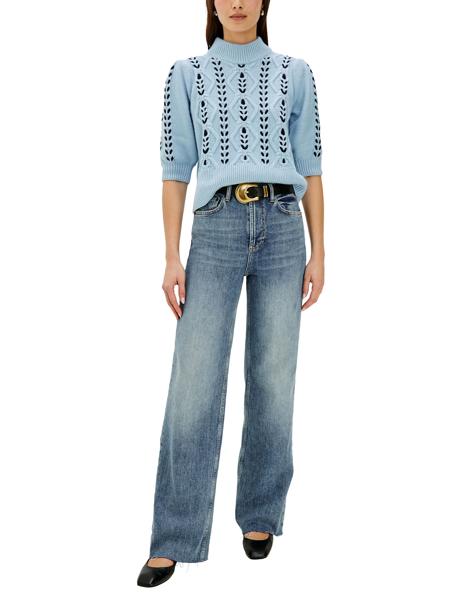 Product image 5 of 6, which shows Rails Addy Lace Stitch Jumper, Sky Navy Cables, XL