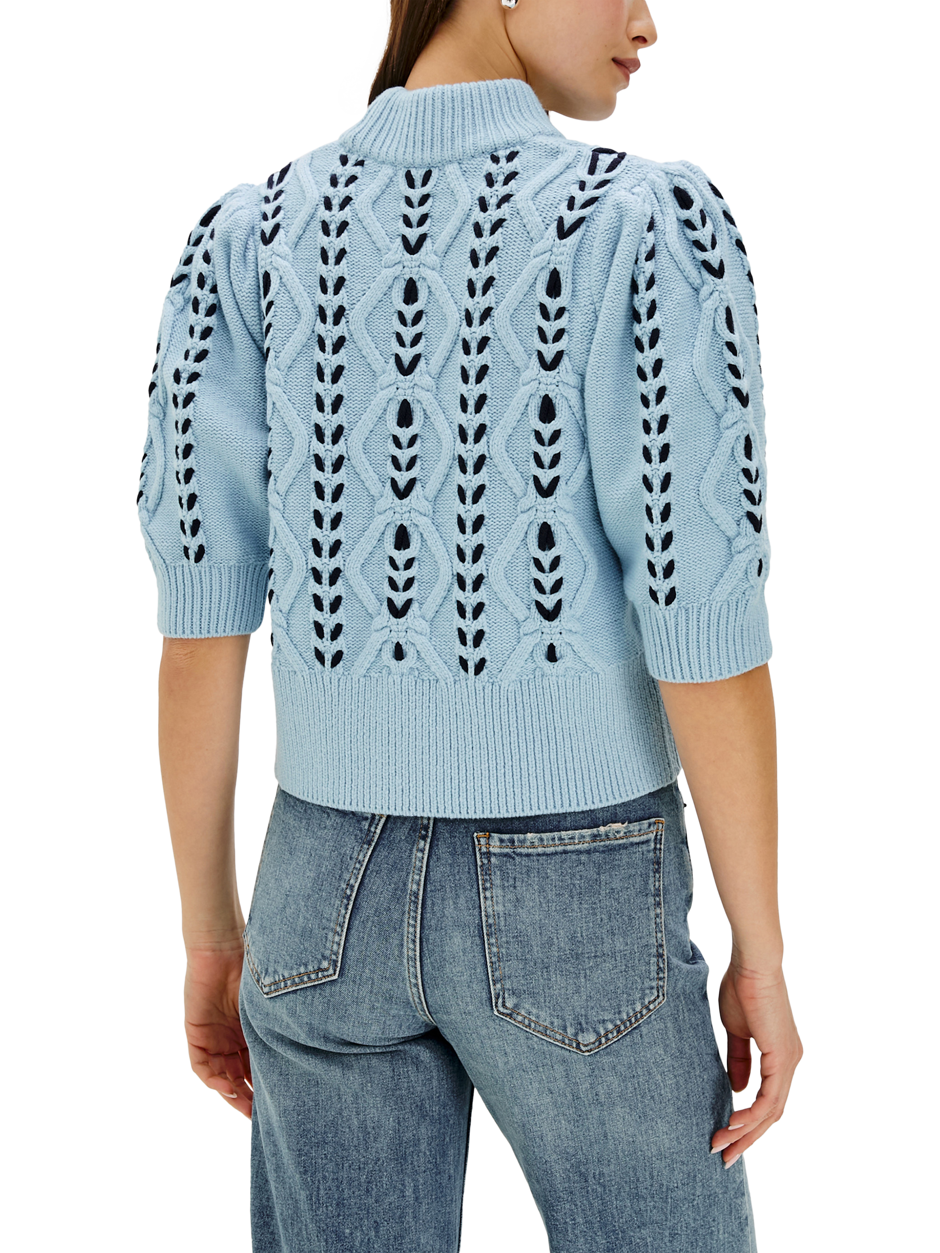 Product image 6 of 6, which shows Rails Addy Lace Stitch Jumper, Sky Navy Cables, XL