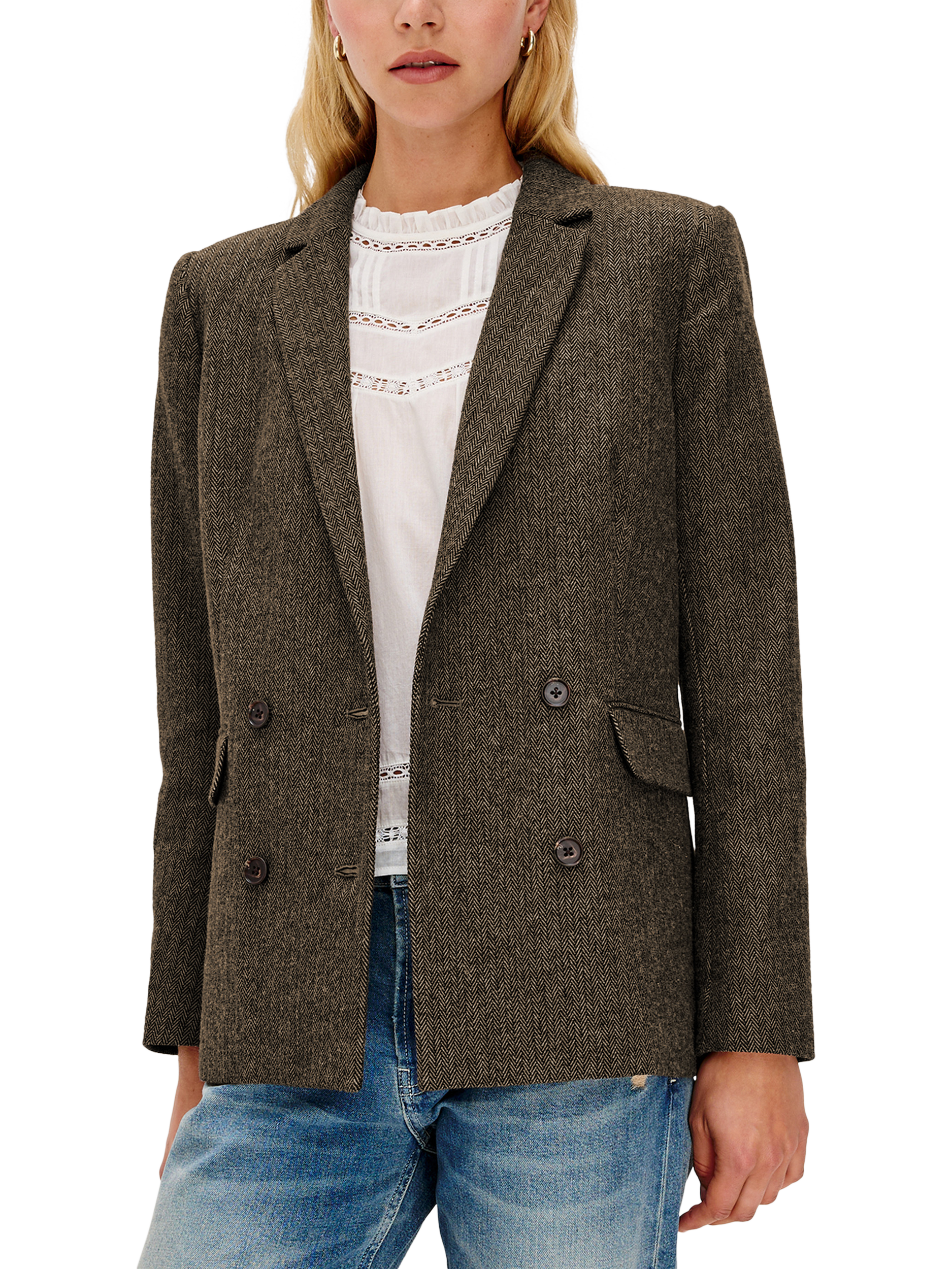 Product image 1 of 6, which shows Rails Jac Herringbone Blazer, Camel Black Her, XS