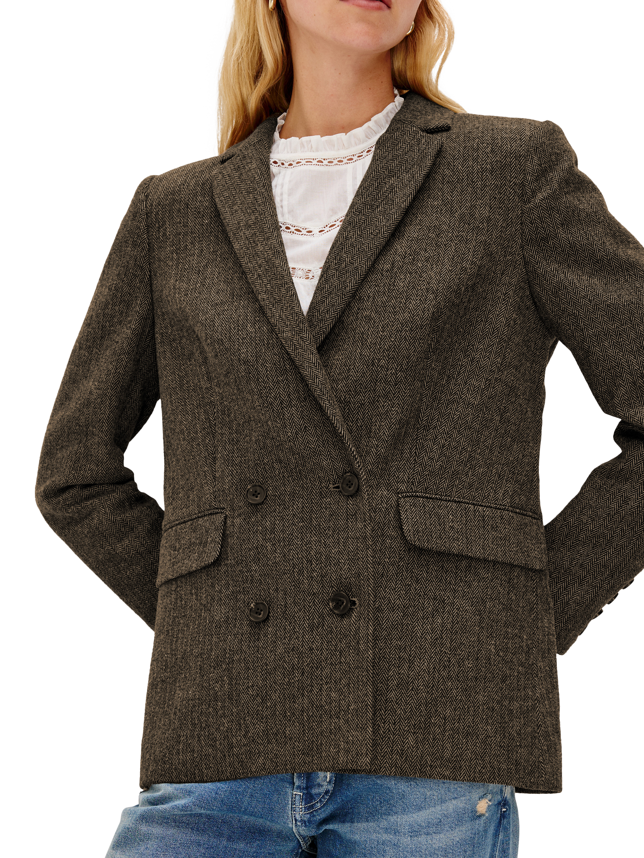 Product image 2 of 6, which shows Rails Jac Herringbone Blazer, Camel Black Her, XS