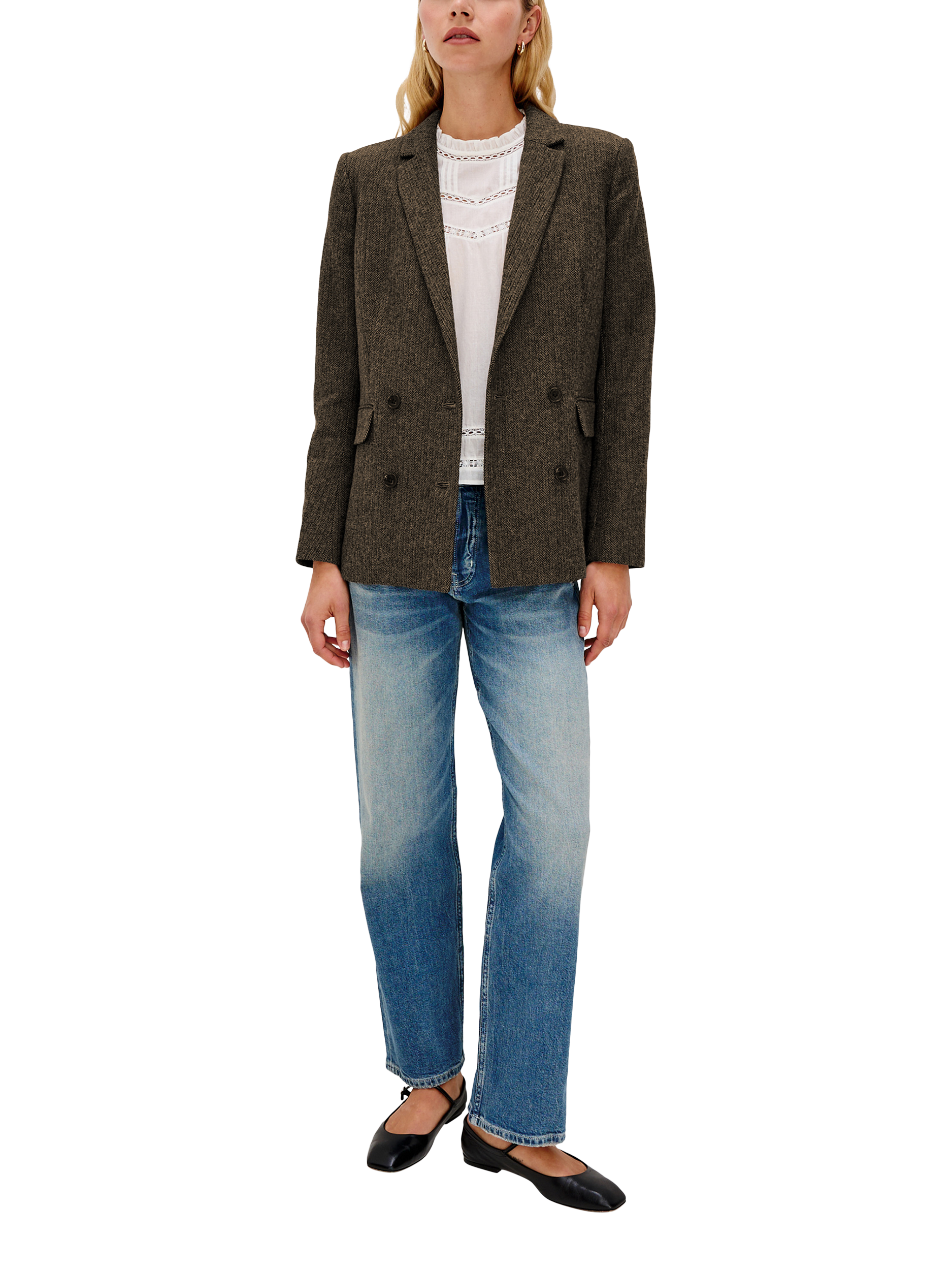 Product image 3 of 6, which shows Rails Jac Herringbone Blazer, Camel Black Her, XS