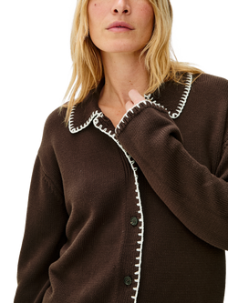 Rails Rayleen Blanket Stitch Cardigan, Brown/White - view 2, Brown/White