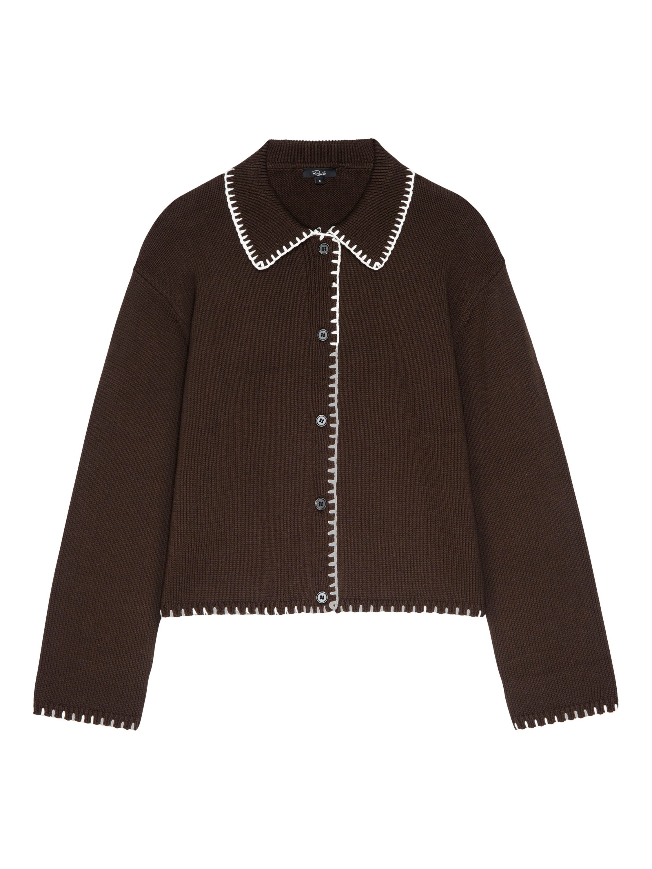 Product image 4 of 6, which shows Rails Rayleen Blanket Stitch Cardigan, Brown/White, XL
