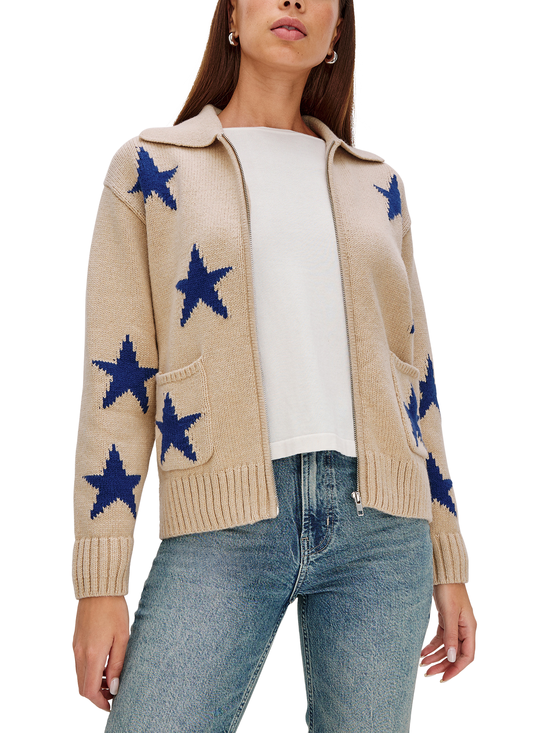 Rails Rhea Stars Zip Cardigan, Brown/Navy