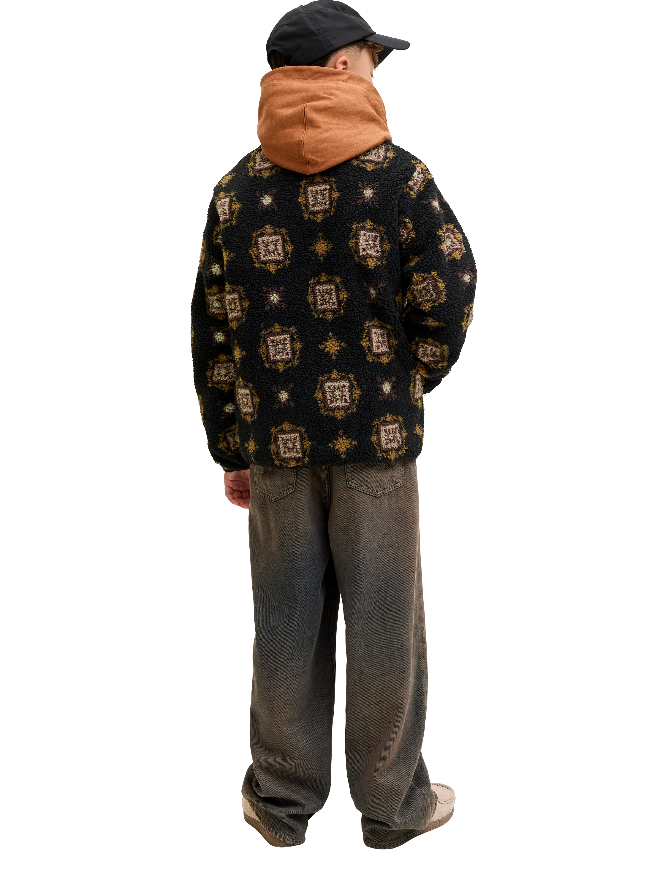 Product image 6 of 7, which shows Jack & Jones Kids' Teddy High Neck Zipped Jacket, Black/Multi, 8 years