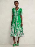 Hobbs Petite Ana Floral Pure Silk Dress, Green/Pink