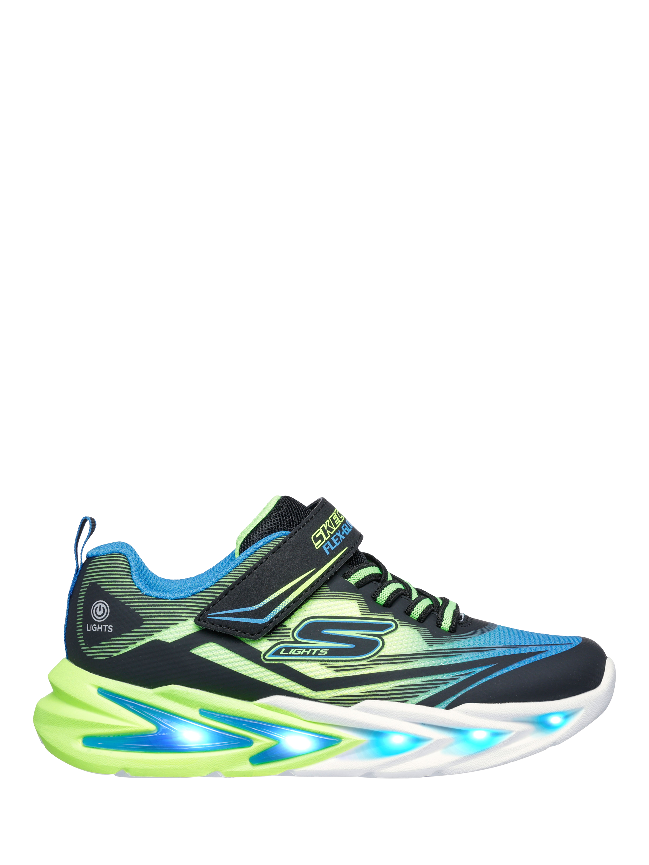 Skechers Kids' S-Lights Flex-Glow Ultra Trainers, Black/Lime
