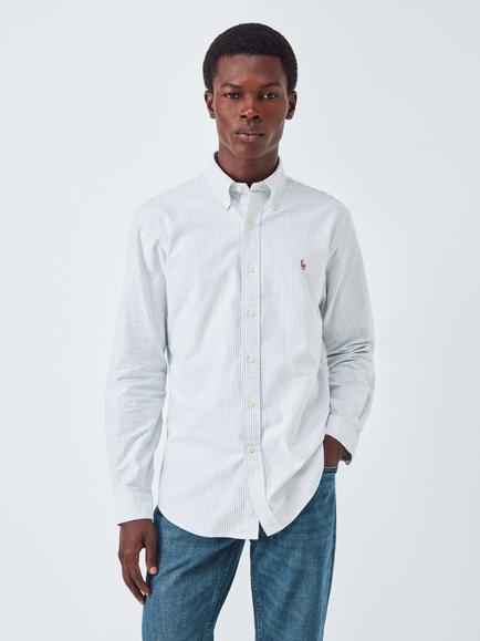 Ralph Lauren Cotton Stripe Long Sleeve Collar Shirt, Coastal Beige Stripe