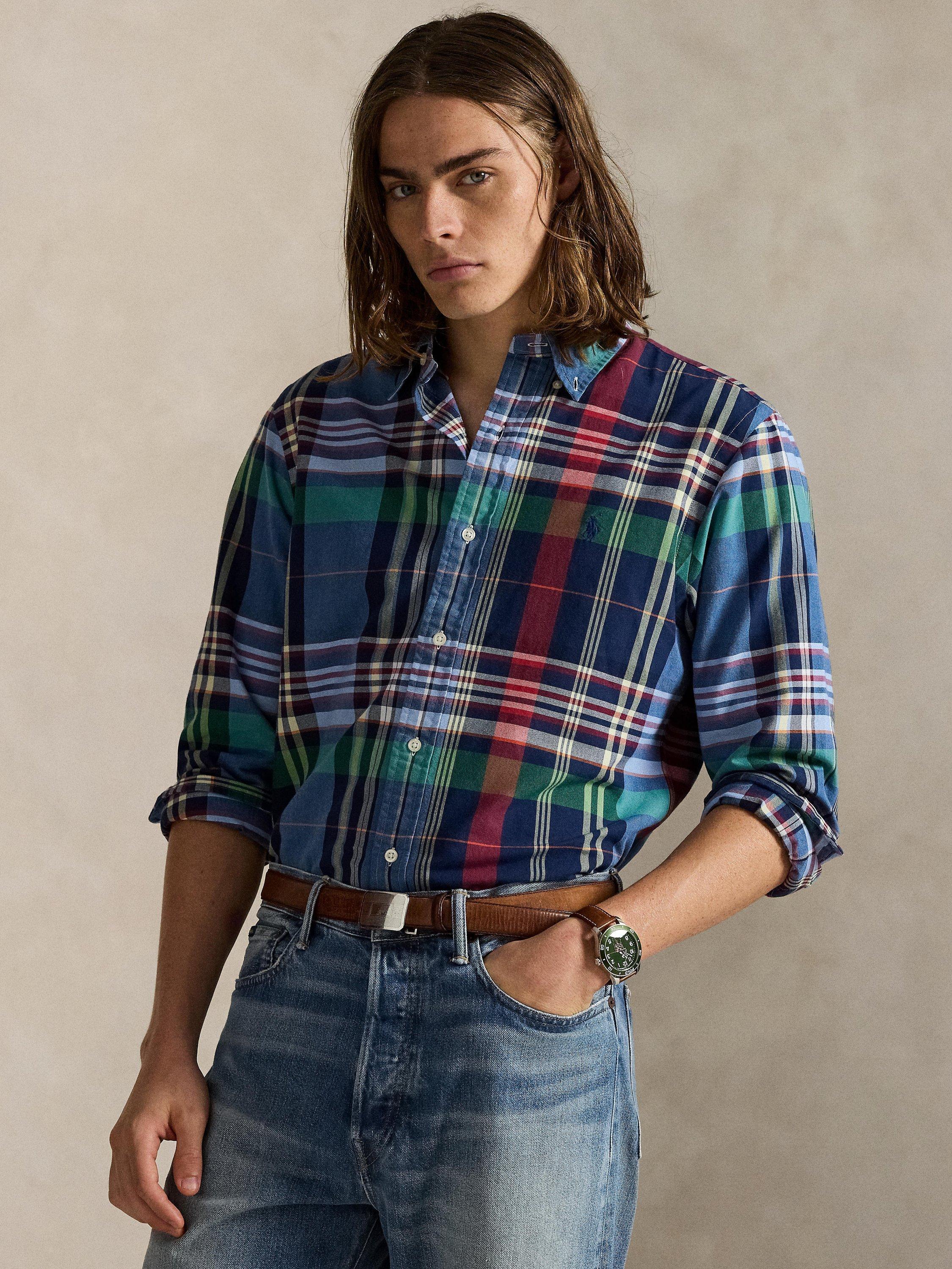 Product image 1 of 5, which shows Polo Ralph Lauren Washed Cotton Regular Fit Plaid Check Oxford Shirt, 6891 Blue Red Multi, S