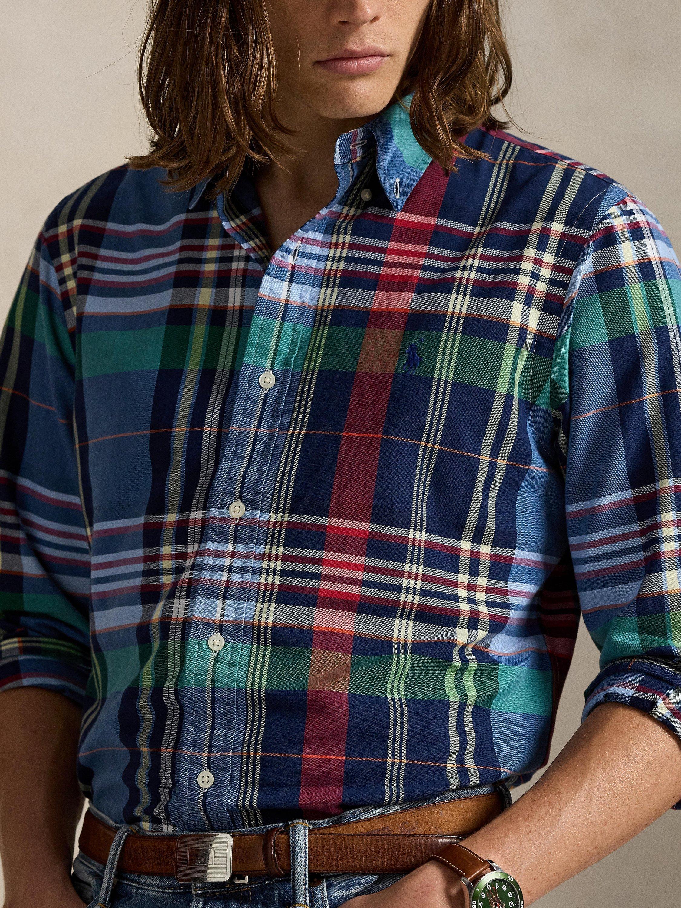 Product image 4 of 5, which shows Polo Ralph Lauren Washed Cotton Regular Fit Plaid Check Oxford Shirt, 6891 Blue Red Multi, S