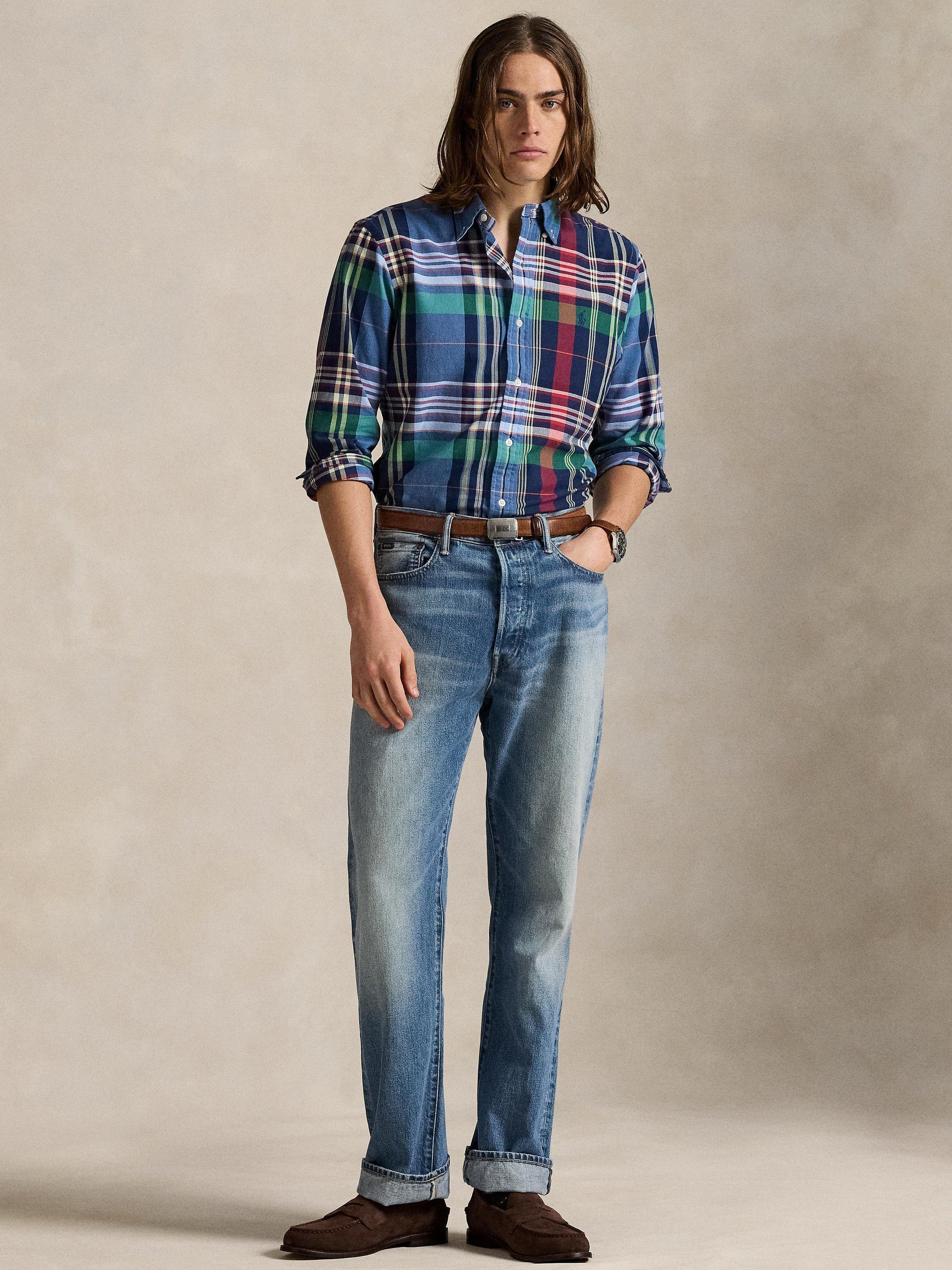 Product image 5 of 5, which shows Polo Ralph Lauren Washed Cotton Regular Fit Plaid Check Oxford Shirt, 6891 Blue Red Multi, S