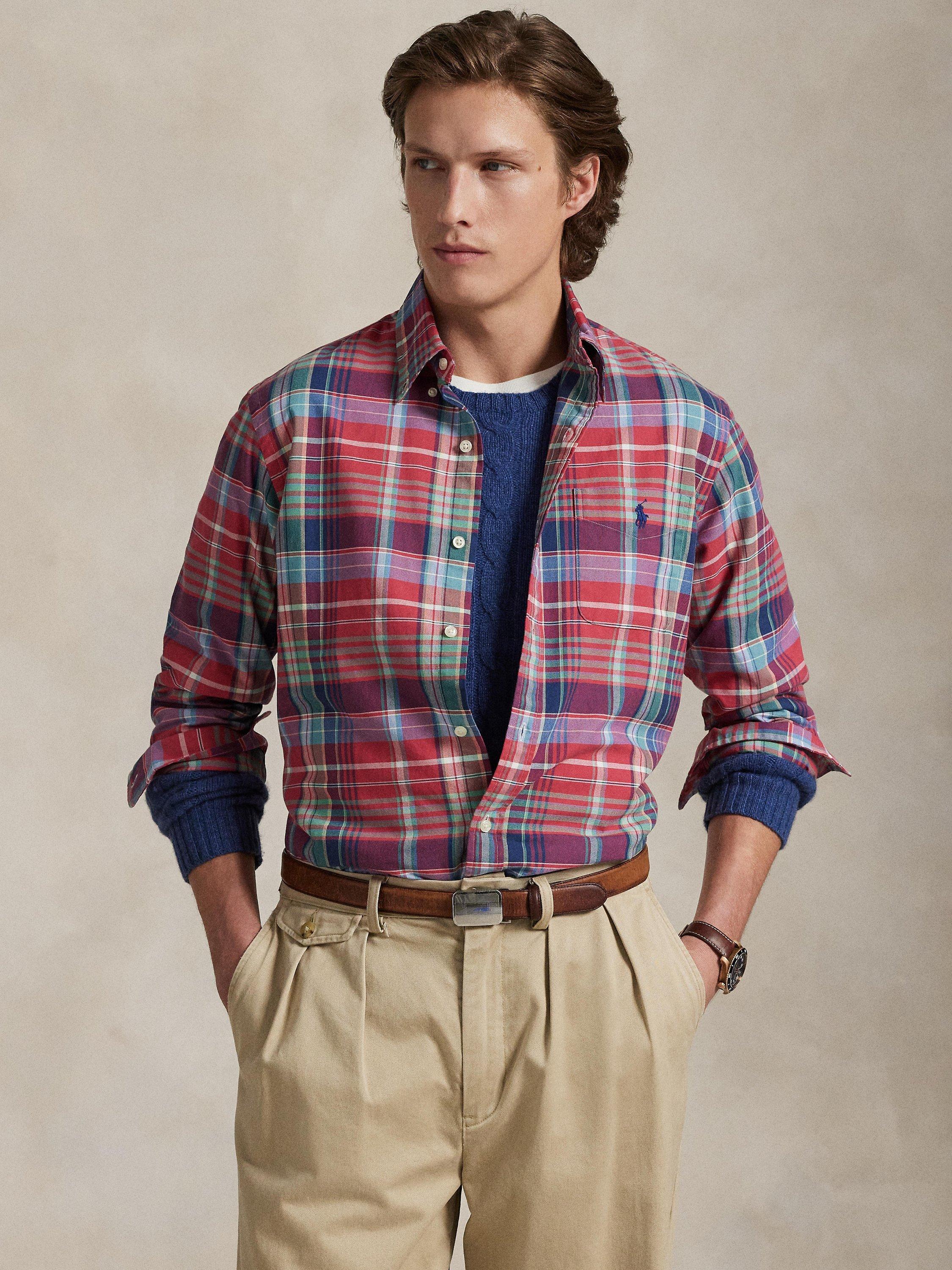 Product image 1 of 6, which shows Polo Ralph Lauren Cotton Custom Slim Fit Check Oxford Shirt, 6894b Red Green Mult, S