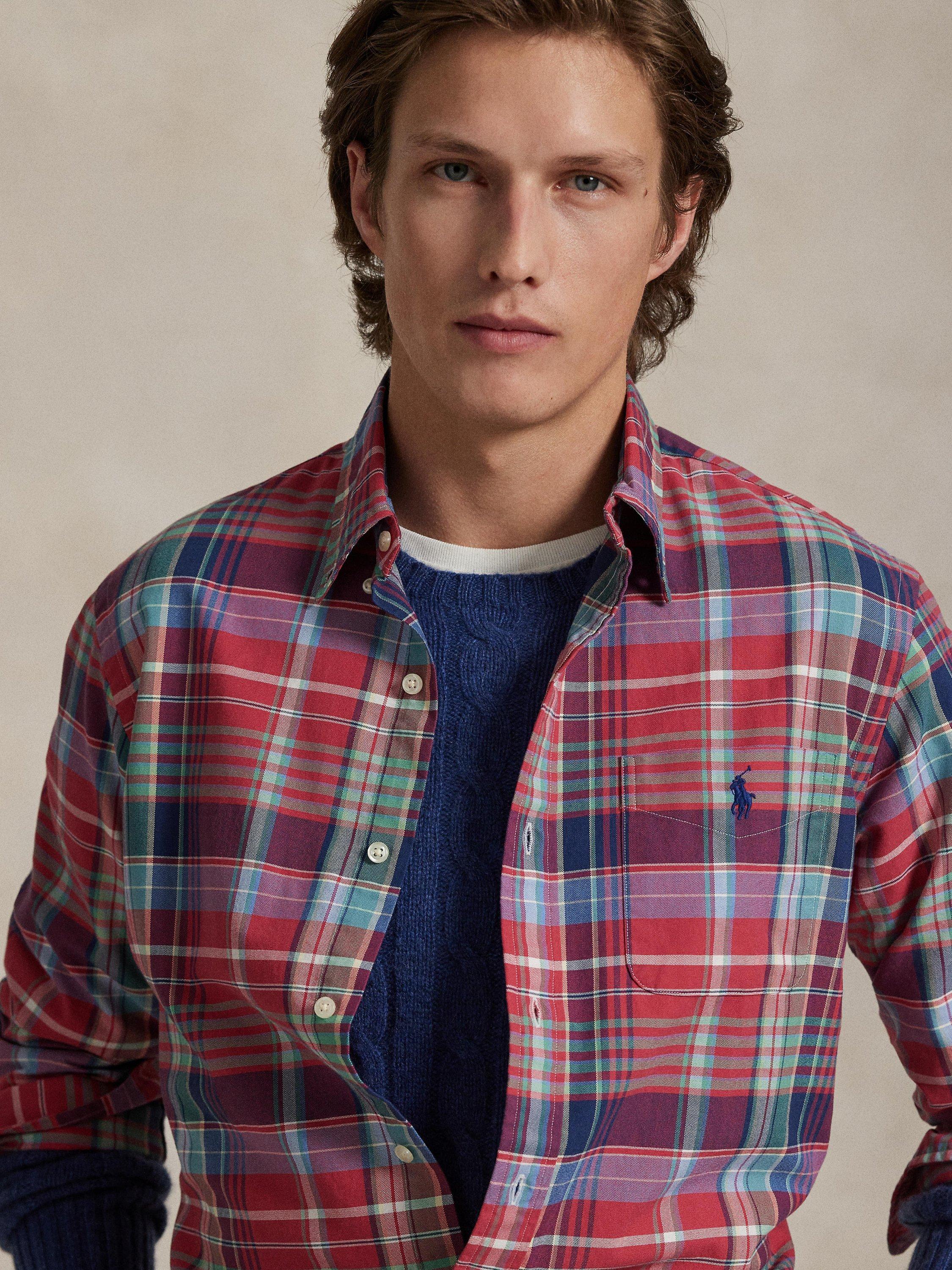 Product image 4 of 6, which shows Polo Ralph Lauren Cotton Custom Slim Fit Check Oxford Shirt, 6894b Red Green Mult, S
