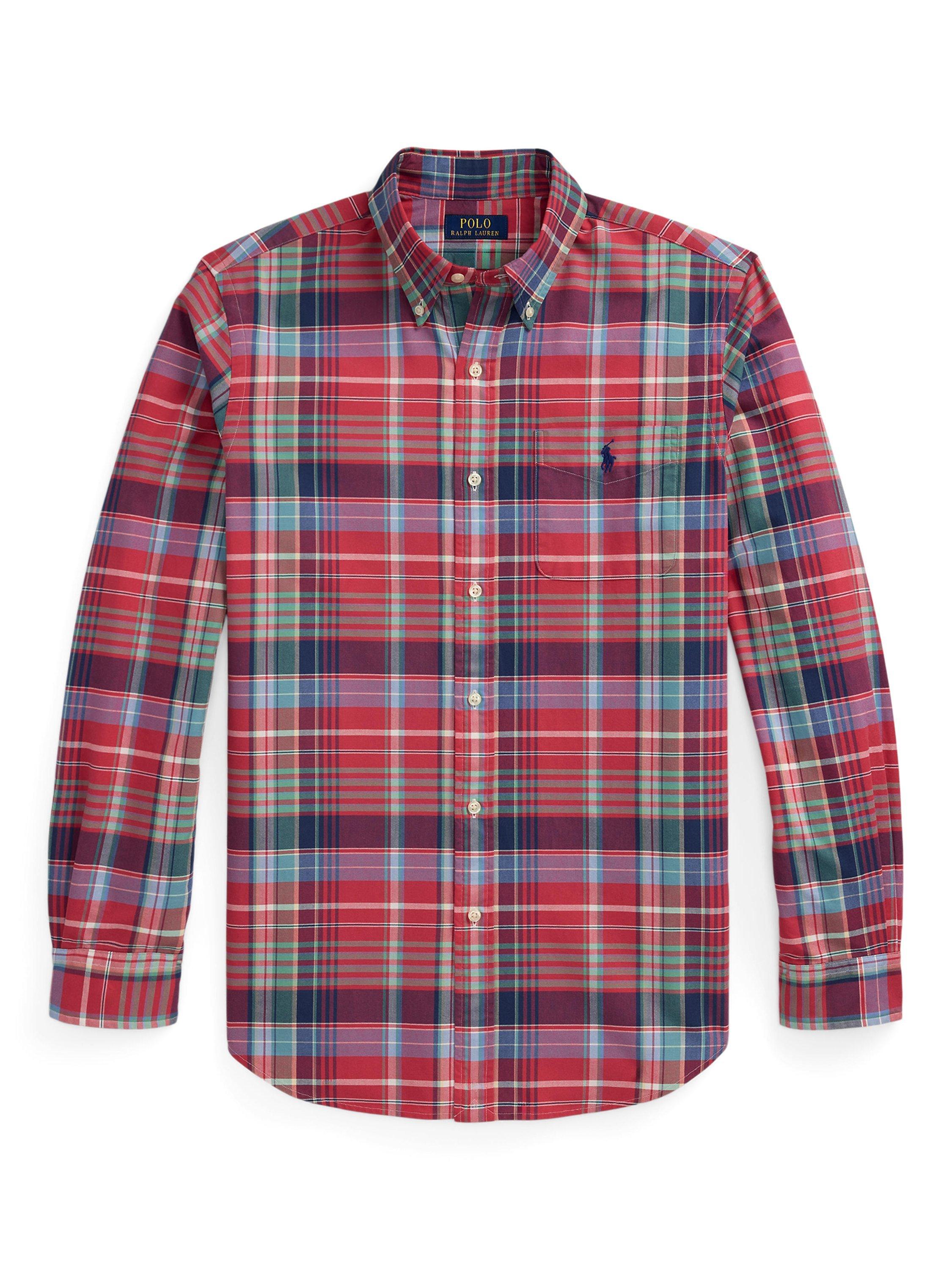 Product image 6 of 6, which shows Polo Ralph Lauren Cotton Custom Slim Fit Check Oxford Shirt, 6894b Red Green Mult, S