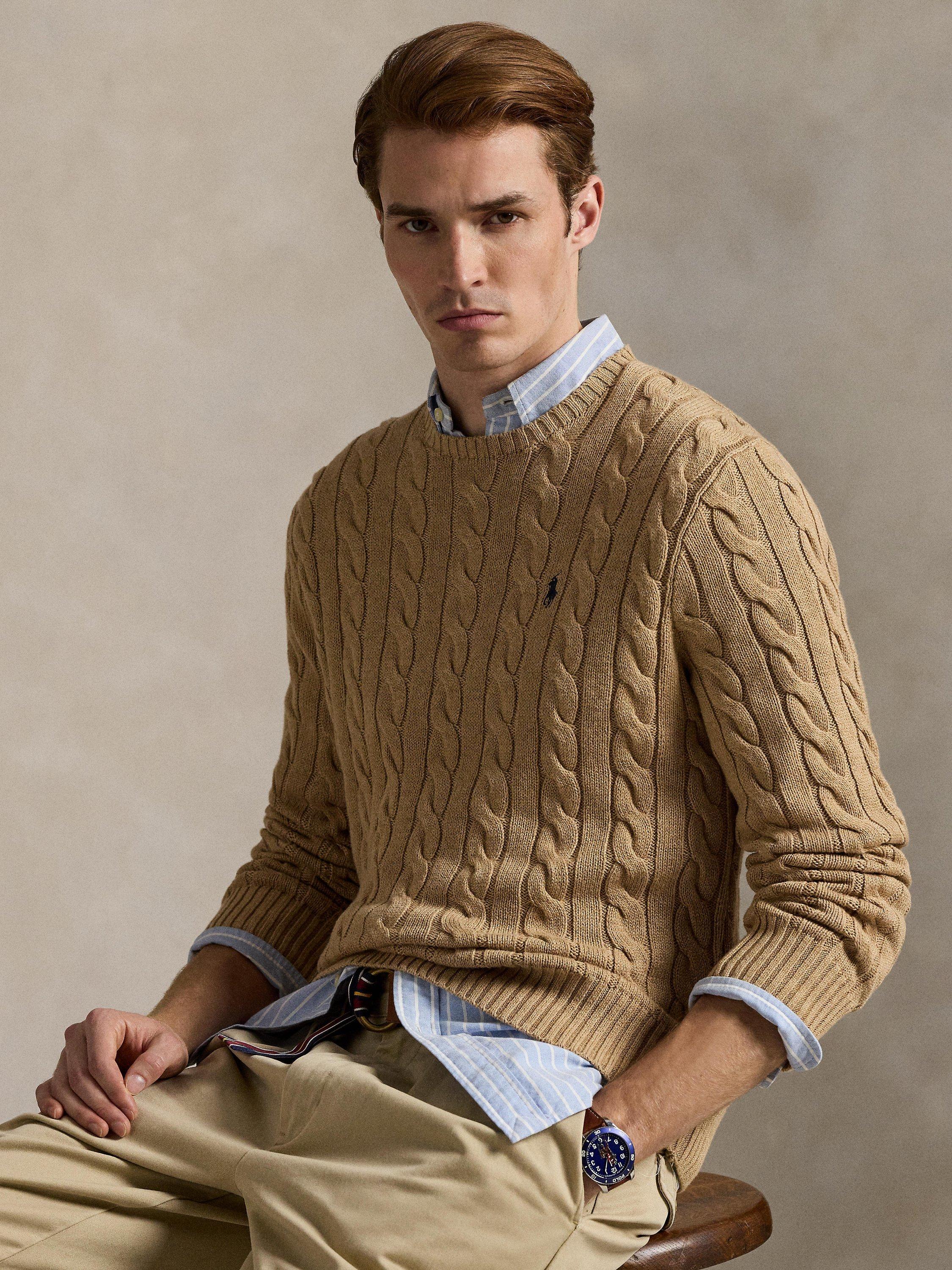 Polo Ralph Lauren Cotton Cable Knit Sweater, Camel Melange