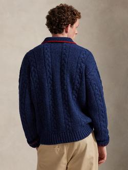 Polo Ralph Lauren Cable Knit Logo Stitch Jumper, Midnight Navy Combo - view 2, Company Olive/C9760
