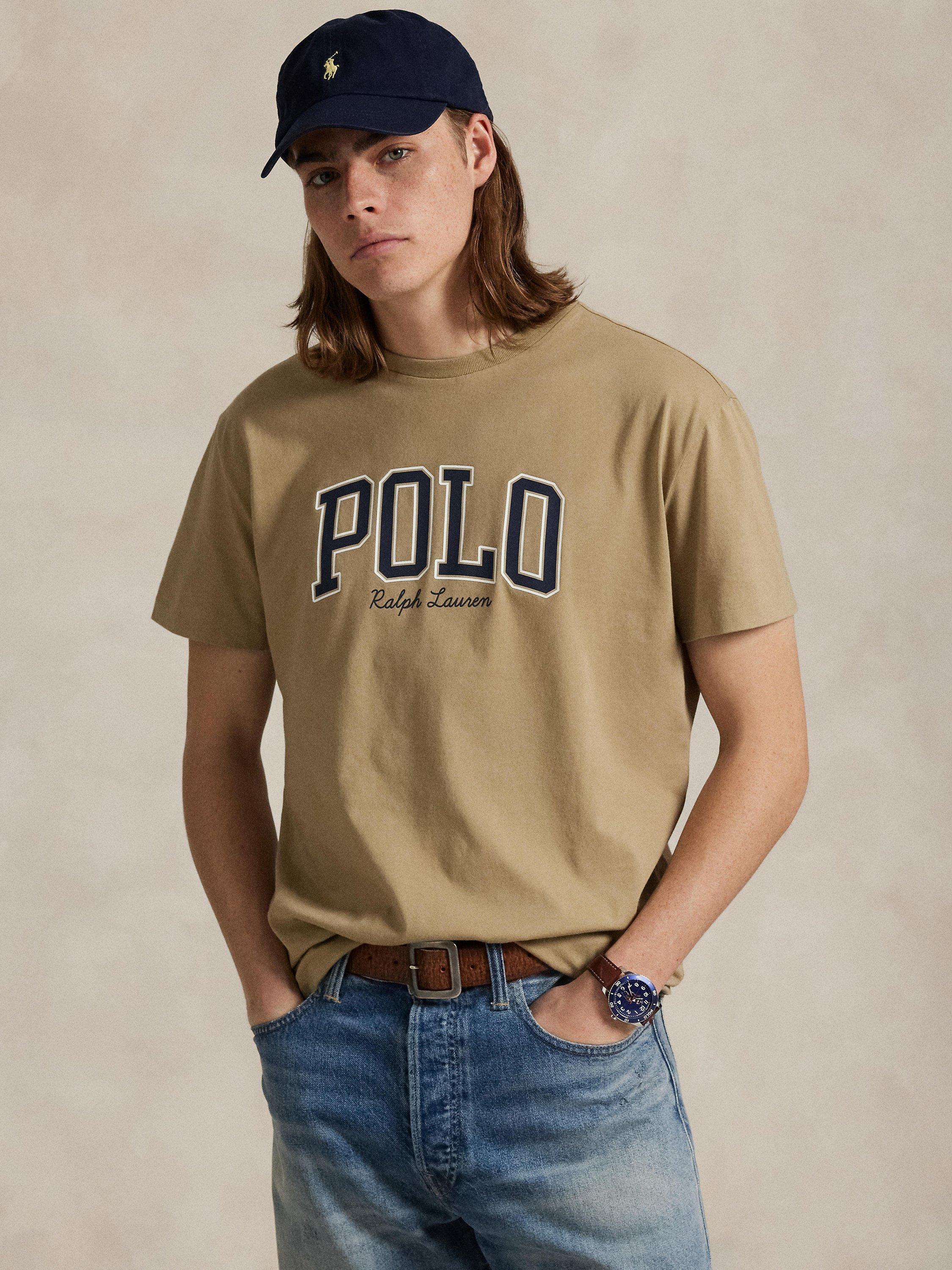 Product image 1 of 5, which shows Polo Ralph Lauren Cotton Custom Slim Fit Script Logo T-Shirt, Vintage Pine, S