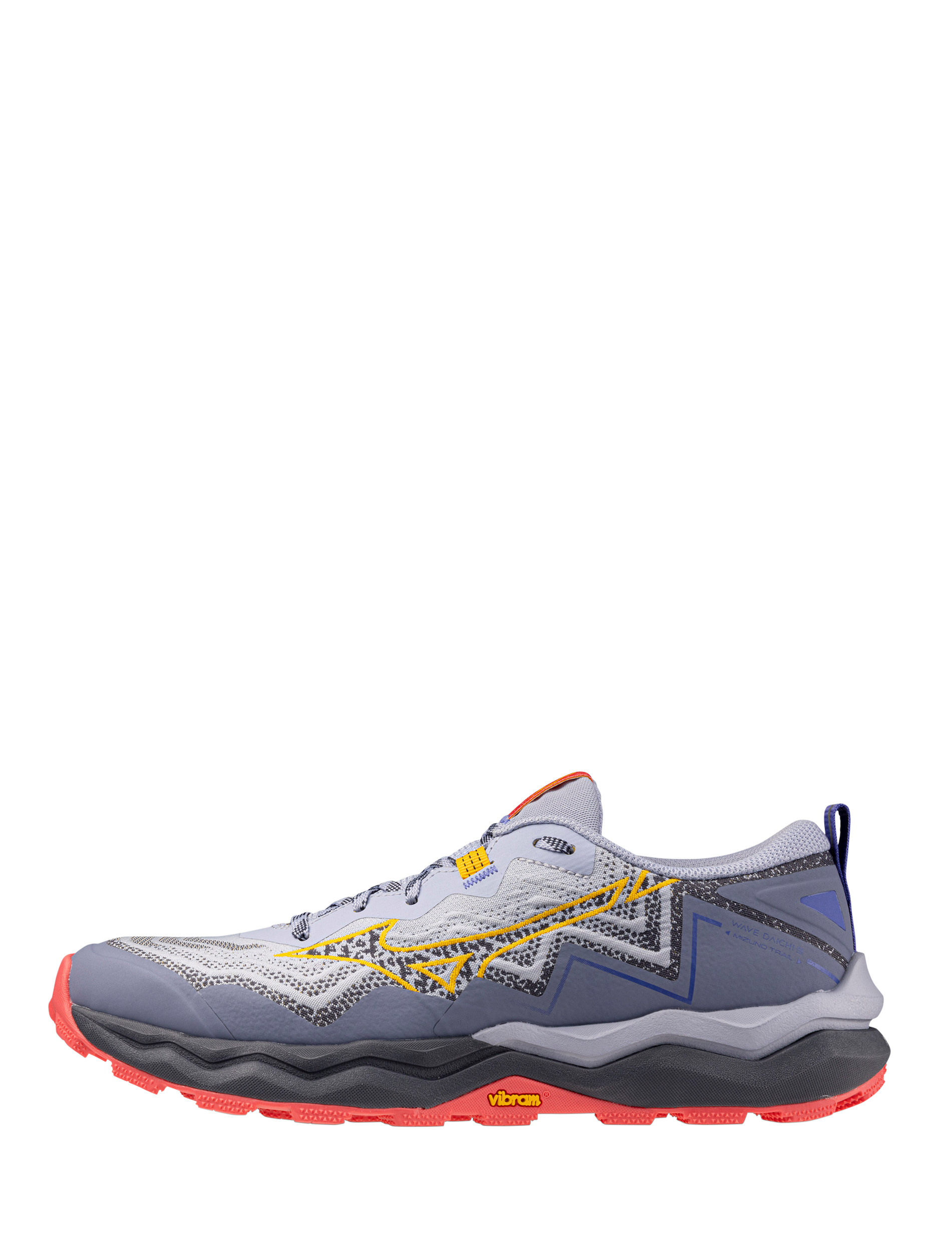 Product image 3 of 5, which shows Mizuno Wave Daichi 9 Running Shoes, Blue/Citrus, 4
