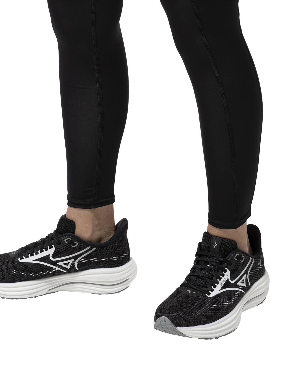 Product image 2 of 10, which shows Mizuno Wave Rider 29 Running Shoes, Black Sand/White, 4
