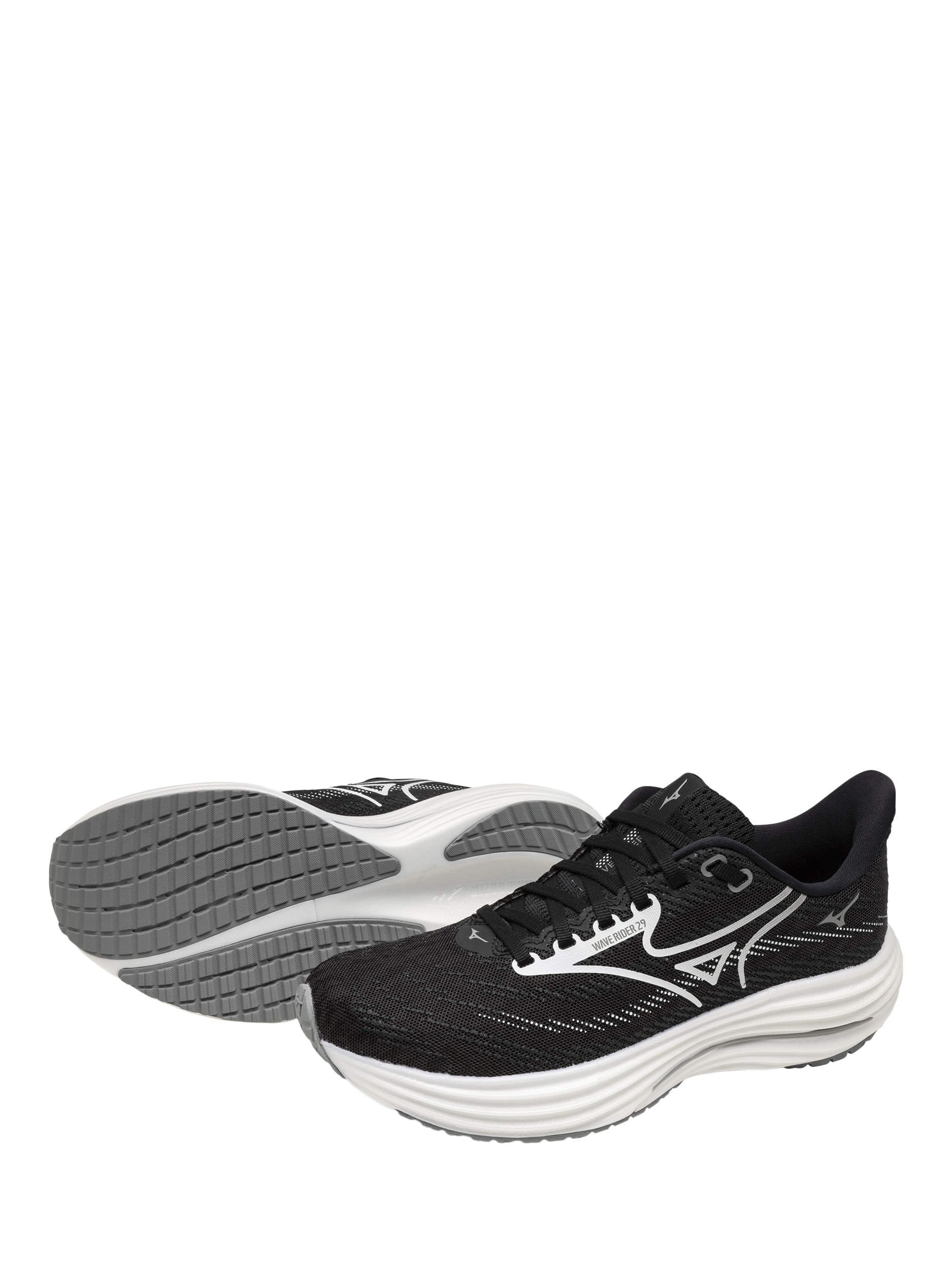 Product image 3 of 10, which shows Mizuno Wave Rider 29 Running Shoes, Black Sand/White, 4
