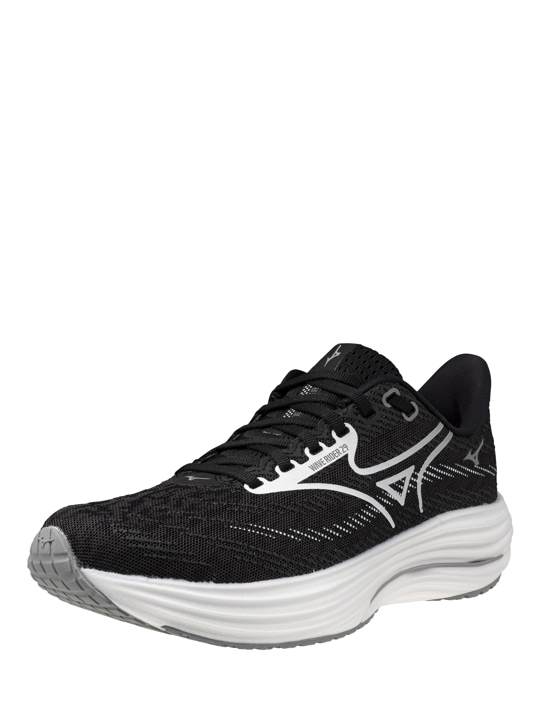 Product image 4 of 10, which shows Mizuno Wave Rider 29 Running Shoes, Black Sand/White, 4