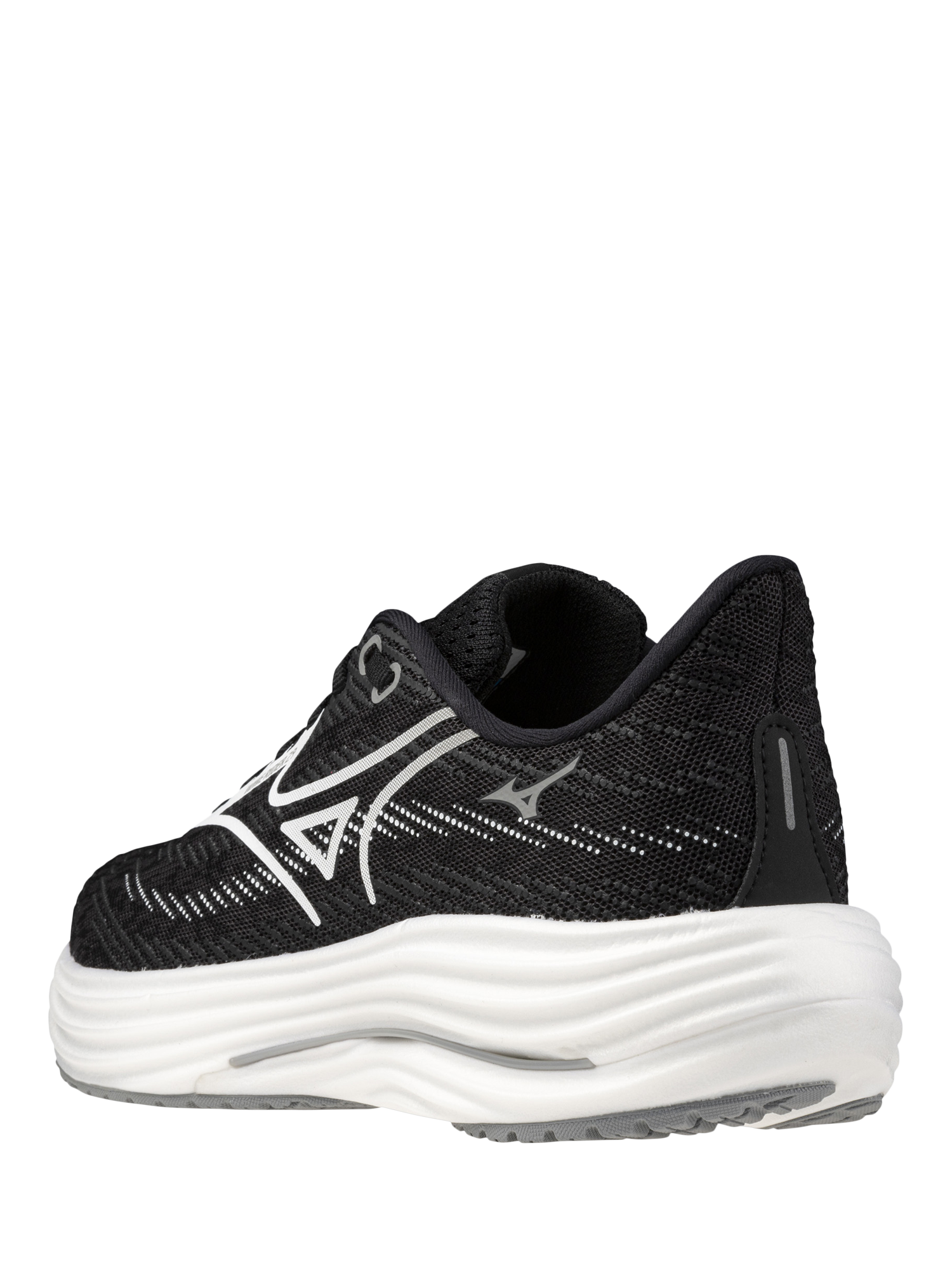 Product image 7 of 10, which shows Mizuno Wave Rider 29 Running Shoes, Black Sand/White, 4