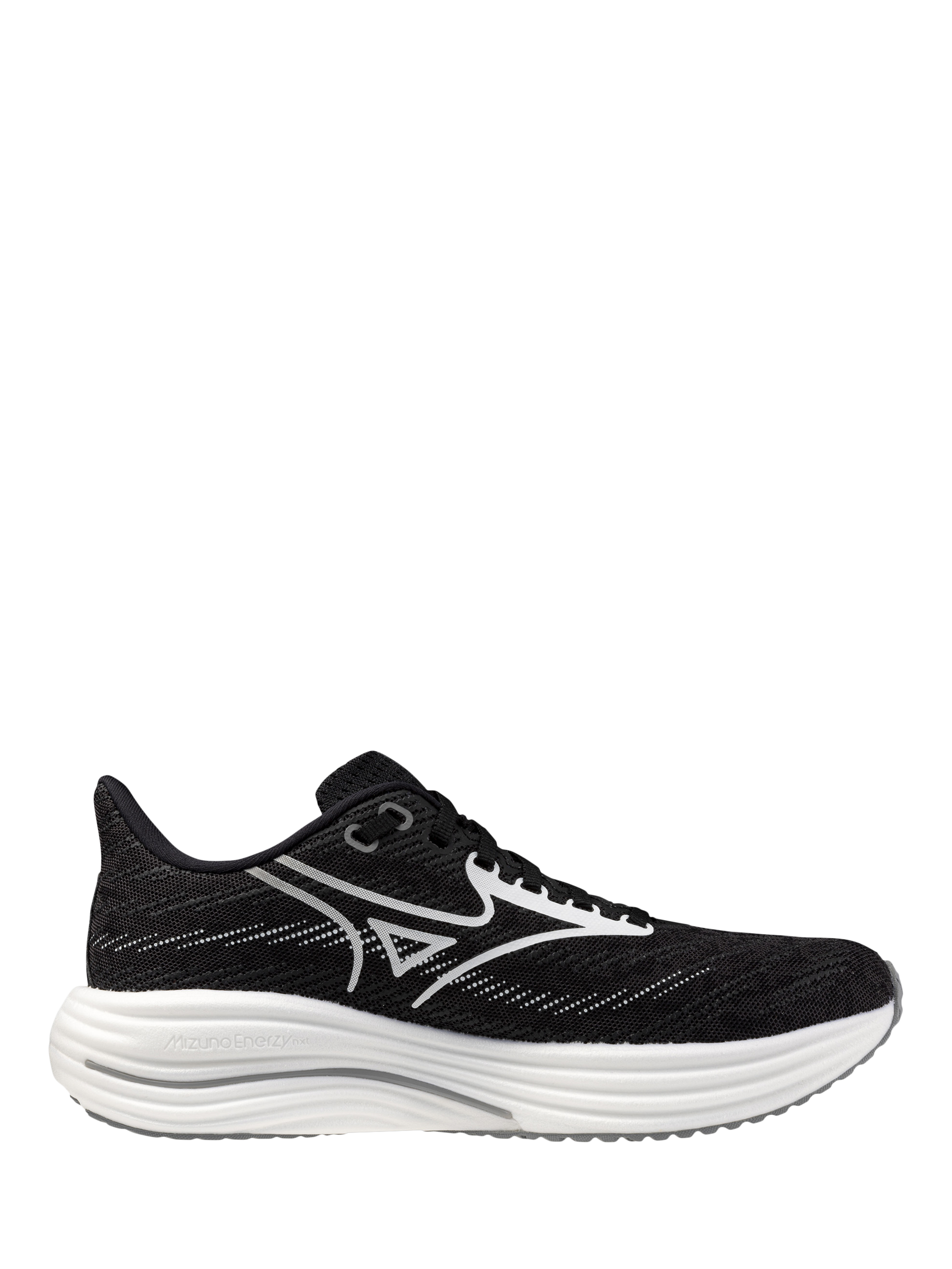 Product image 8 of 10, which shows Mizuno Wave Rider 29 Running Shoes, Black Sand/White, 4