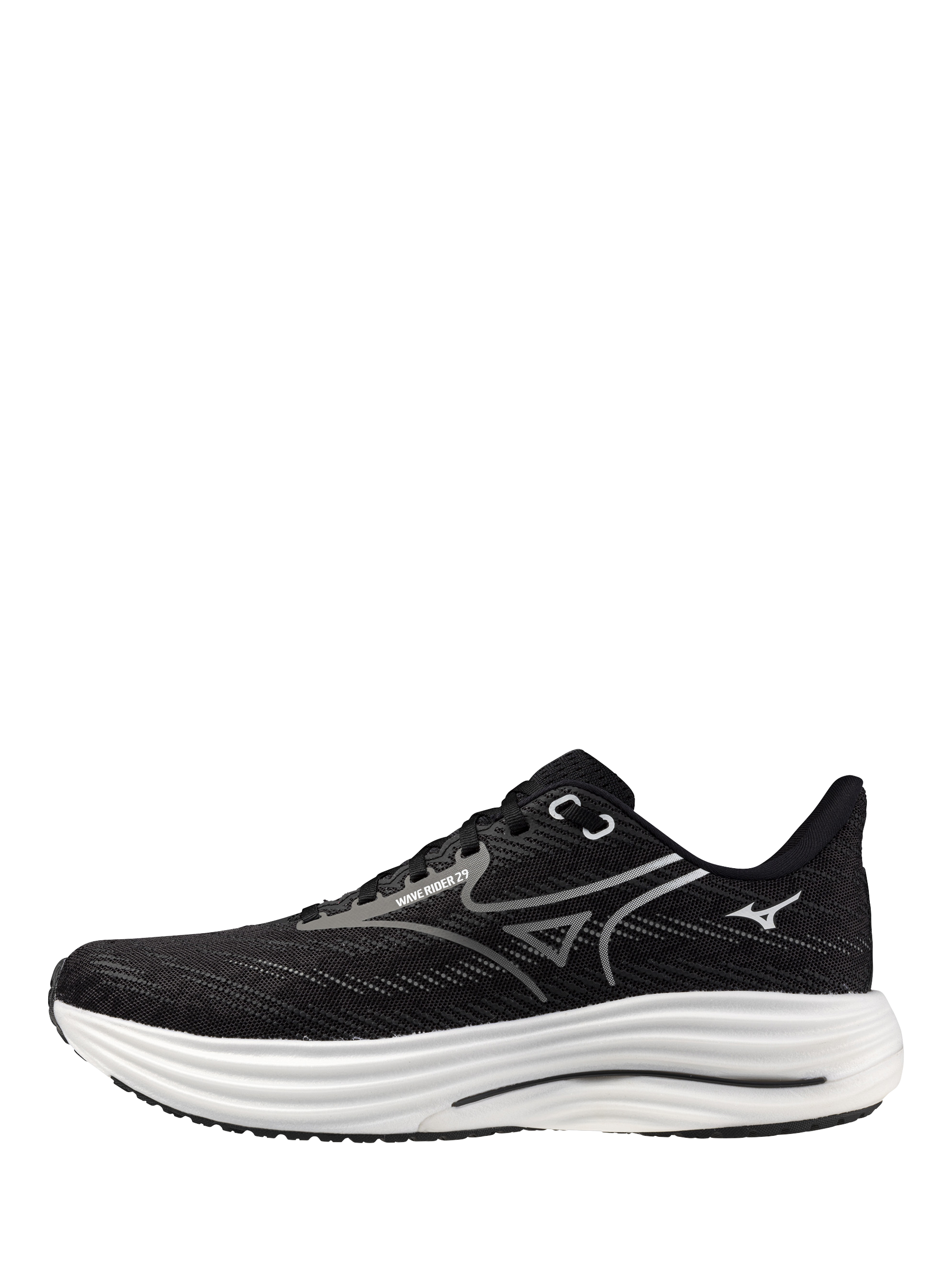 Product image 9 of 9, which shows Mizuno Wave Rider 29 Running Shoes, Black Sand/Shade, 7