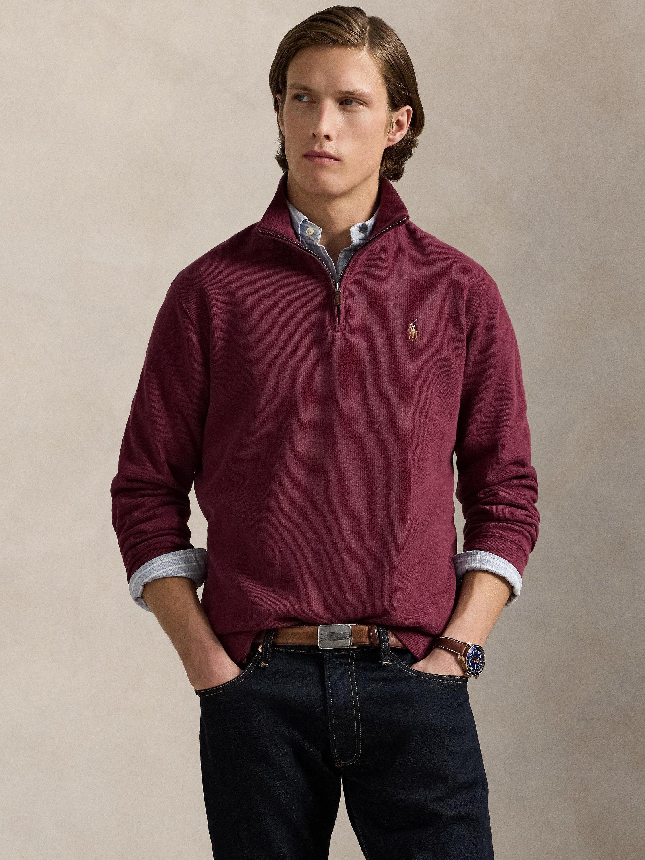 Product image 1 of 6, which shows Polo Ralph Lauren Quarter Zip Estate Rib Pullover Sweater, Red, L