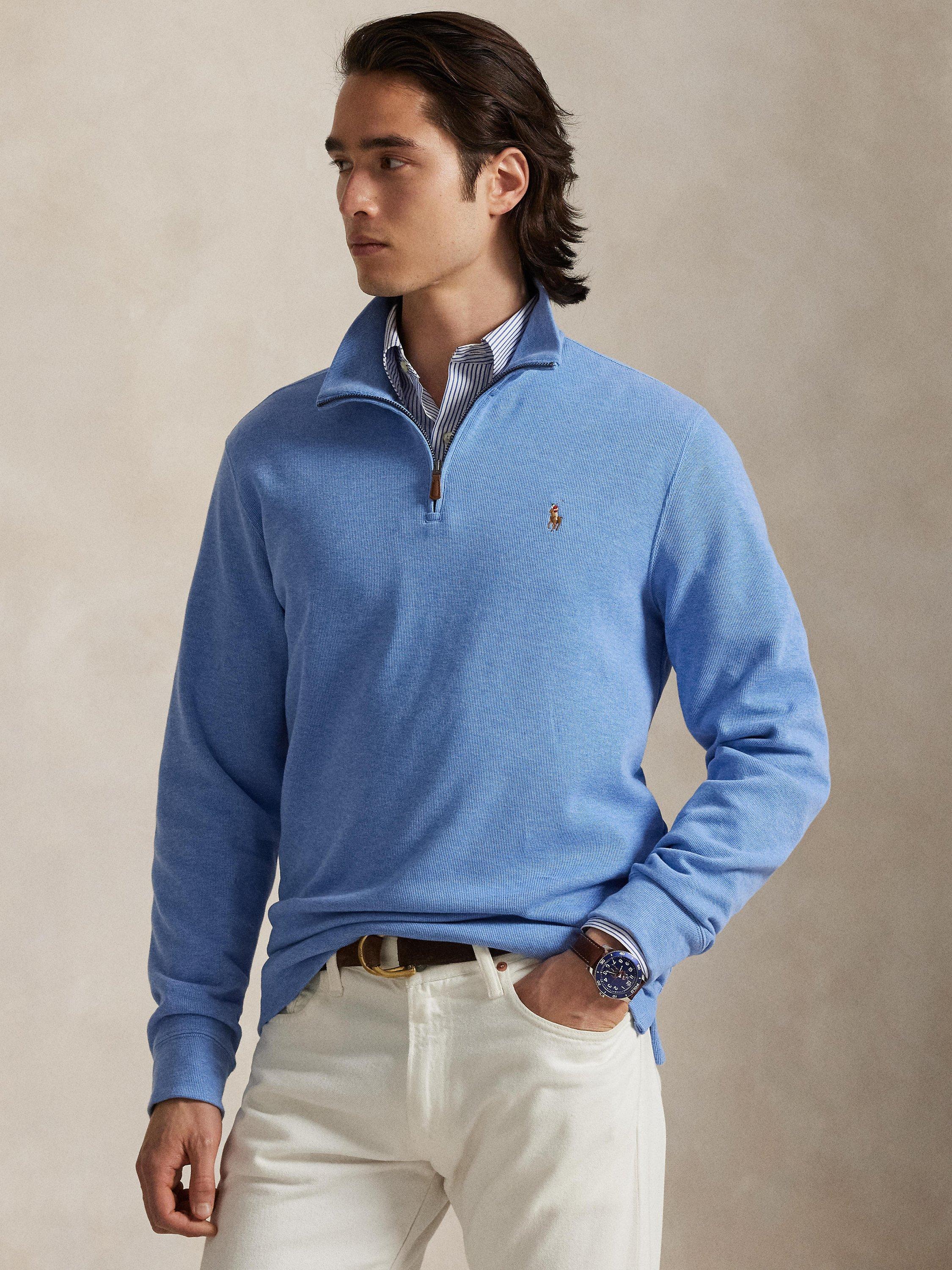Polo Ralph Lauren Quarter Zip Estate Rib Jersey Top, Cruise Navy
