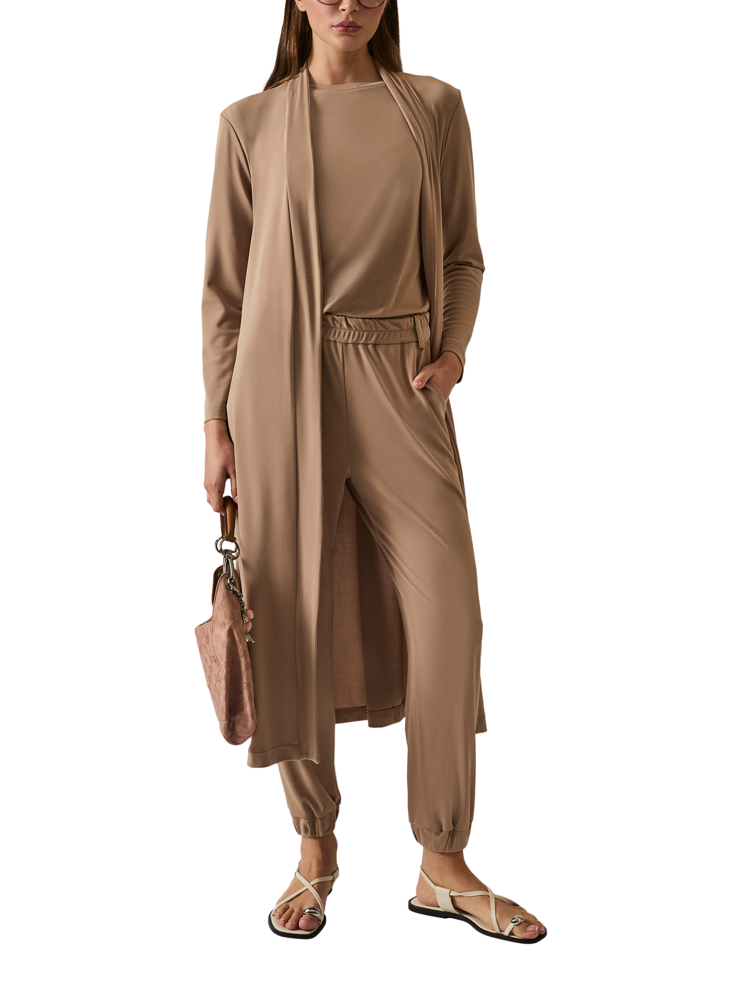 Product image 5 of 6, which shows James Lakeland Jersey Longline Cardigan, Camel, 8