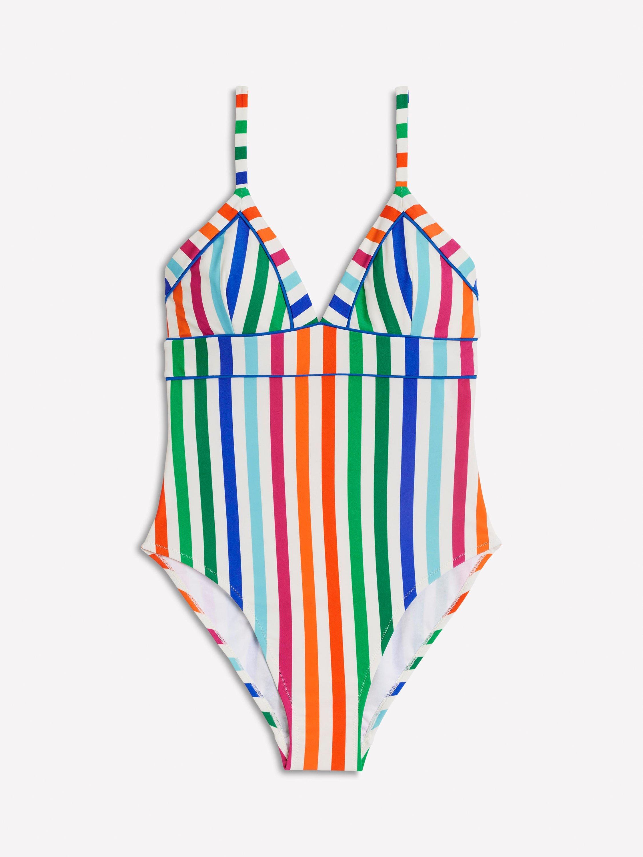 Product image 5 of 6, which shows Boden Kasos Stripe V-Neck Swimsuit, Multi, 8