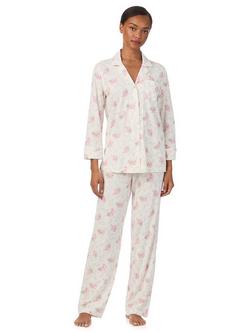 Lauren Ralph Lauren Classic Cotton Blend Floral Print Pyjama Set, Ivory, Ivory