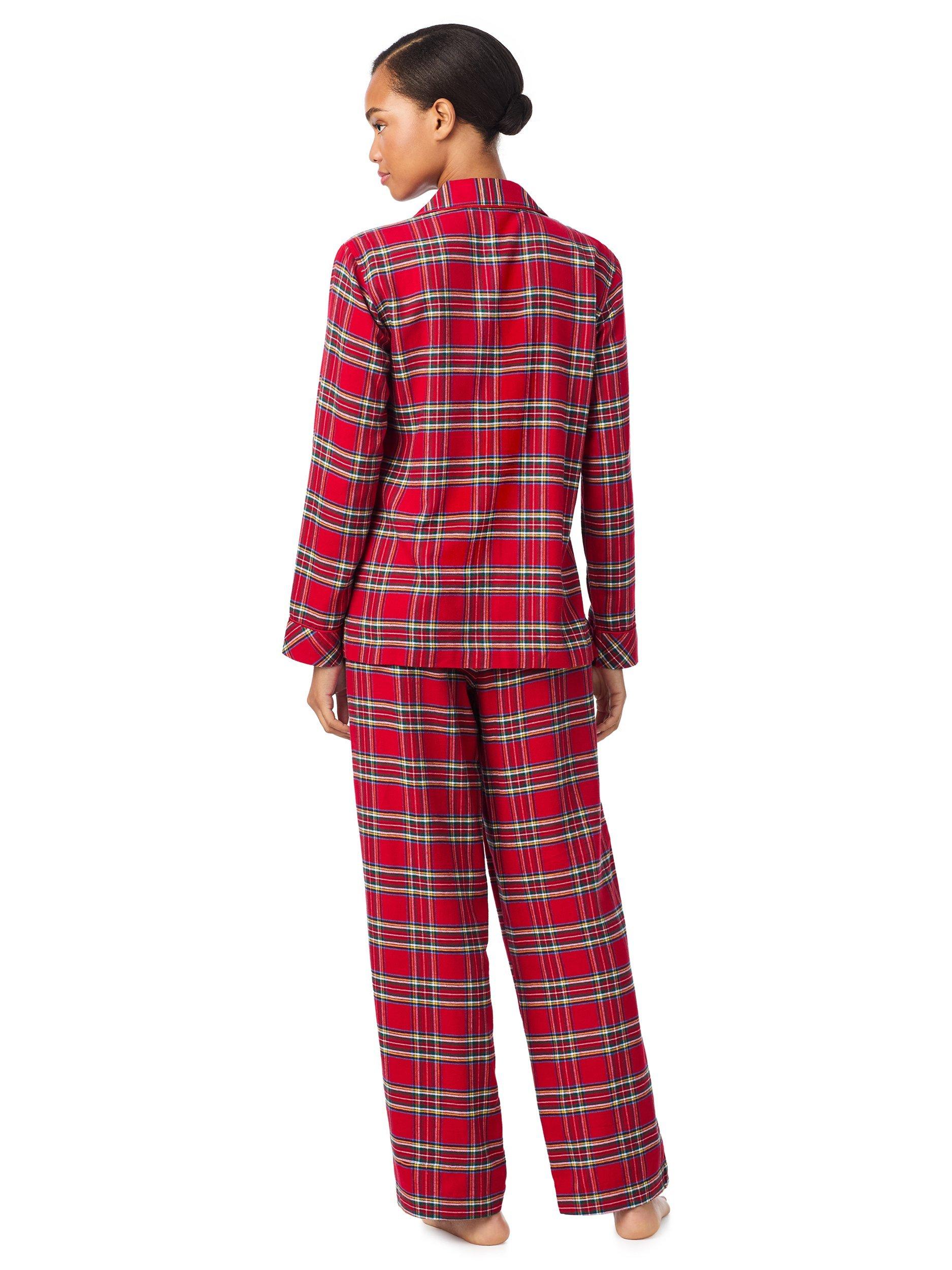 Product image 2 of 4, which shows Lauren Ralph Lauren Brushed Twill Plaid Check Button Through Long Pyjama Set, Red, L