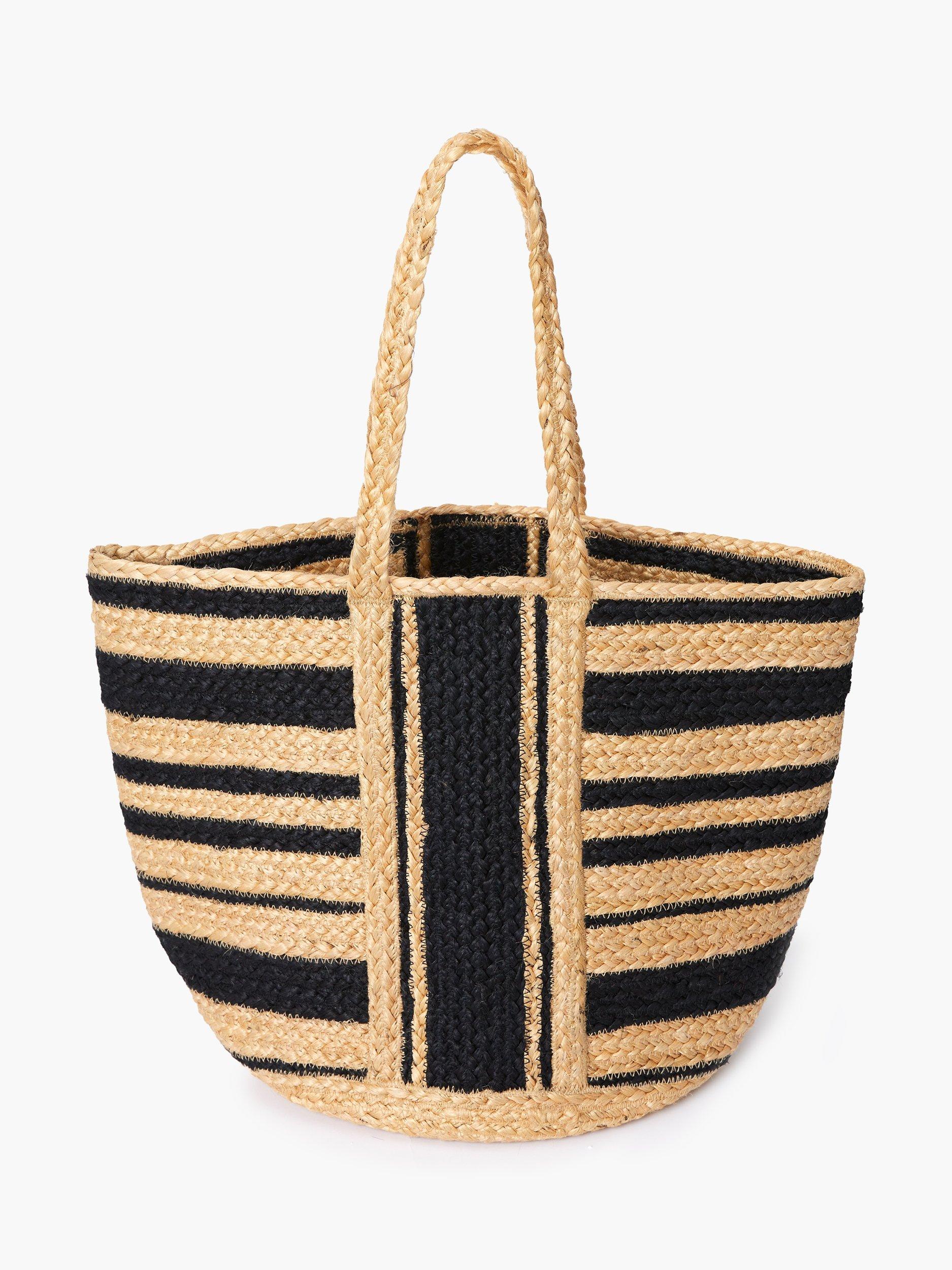 Product image 1 of 4, which shows French Connection Stripe Rafia Beach Bag, Natural/Black