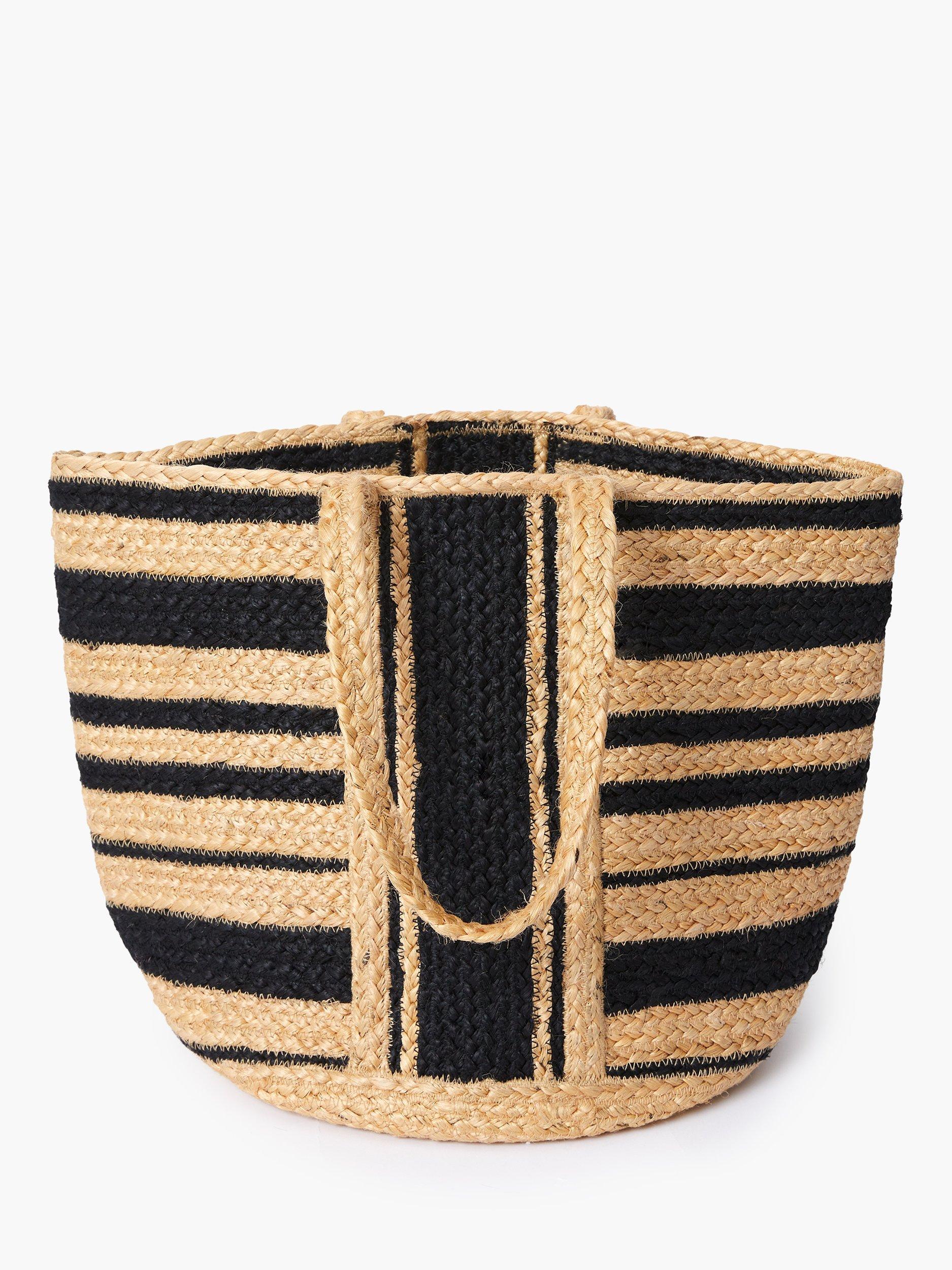 Product image 2 of 4, which shows French Connection Stripe Rafia Beach Bag, Natural/Black